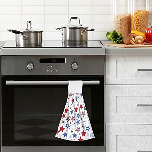 4th of July American Flag Kitchen Towels Set of 2 - Absorbent Dish Cloths with Hanging Loops for Oven, Stove & Bathroom - Patriotic Home Decor for Independence Day & Summer BBQs