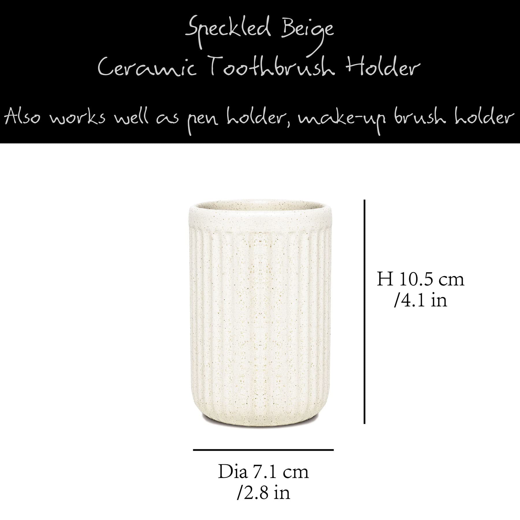 Beige Speckled Ceramic Toothbrush & Makeup Brush Holder for Bathroom Countertop Organization