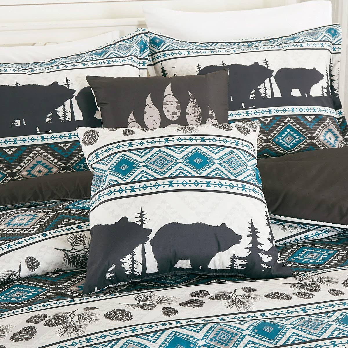 Linen Mart Queen Comforter Set - 6 Piece Microfiber Bedding with Southwest Turquoise Aztec Design | Soft & Breathable for All Seasons | Perfect for Master Bedroom, Guest Room, or Dorm Decor