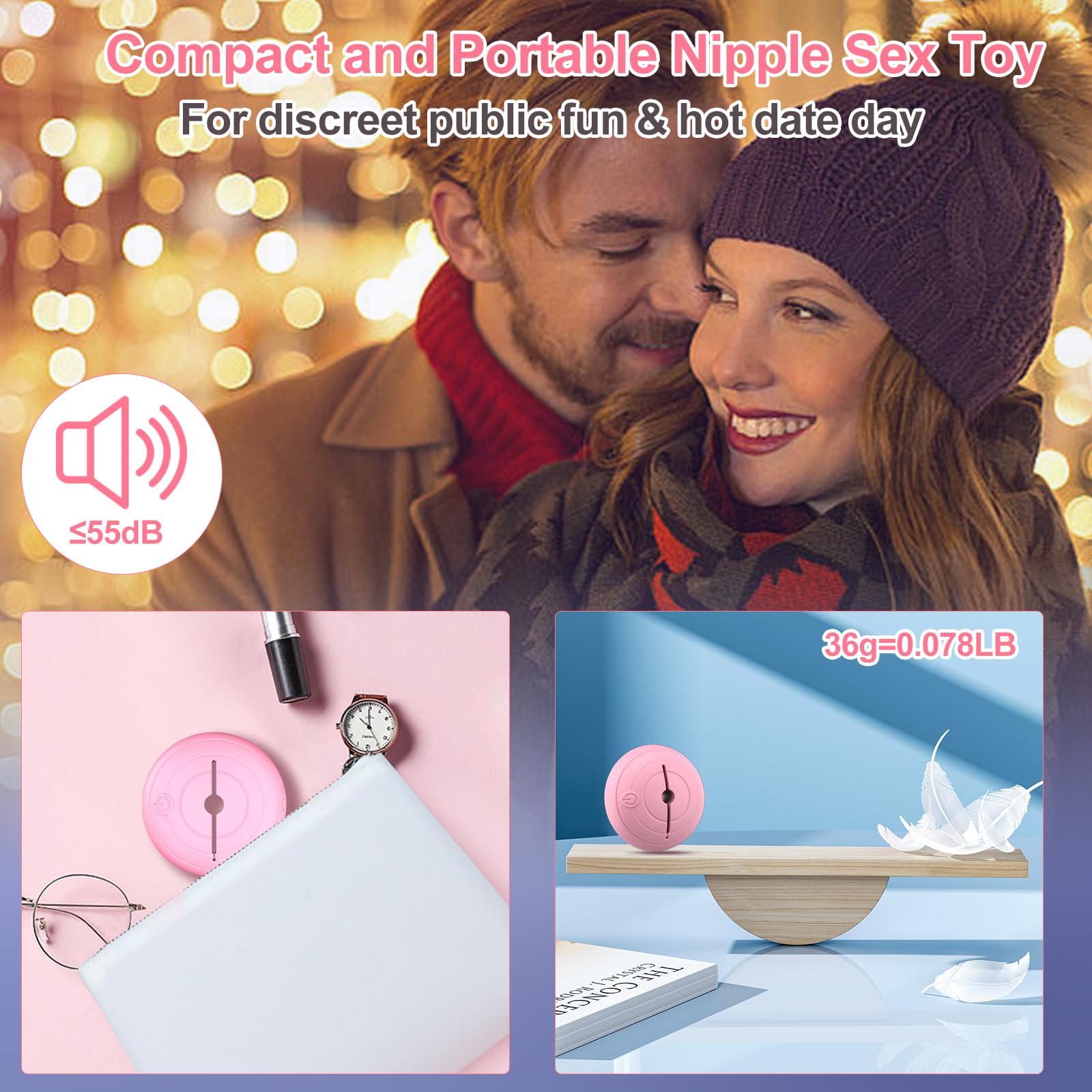 Silicone Nipple Vibrator with 10 Vibration Modes - Invisible Nipple Clamps Stimulator for Women, BDSM Fetish & Couples Play - Lightweight Sex Toy for Enhanced Pleasure & Flirting Fun (Perfect for Roleplay & Spicing Up Intimate Moments)