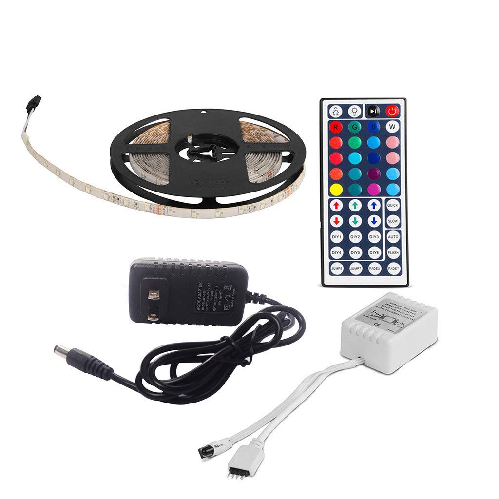Waterproof 3528 RGB LED Strip Lights - 5M/16.4ft Flexible Color Changing Light Strips for Indoor & Outdoor Use - Perfect for Home Decor, Parties, and Holiday Lighting (Black)