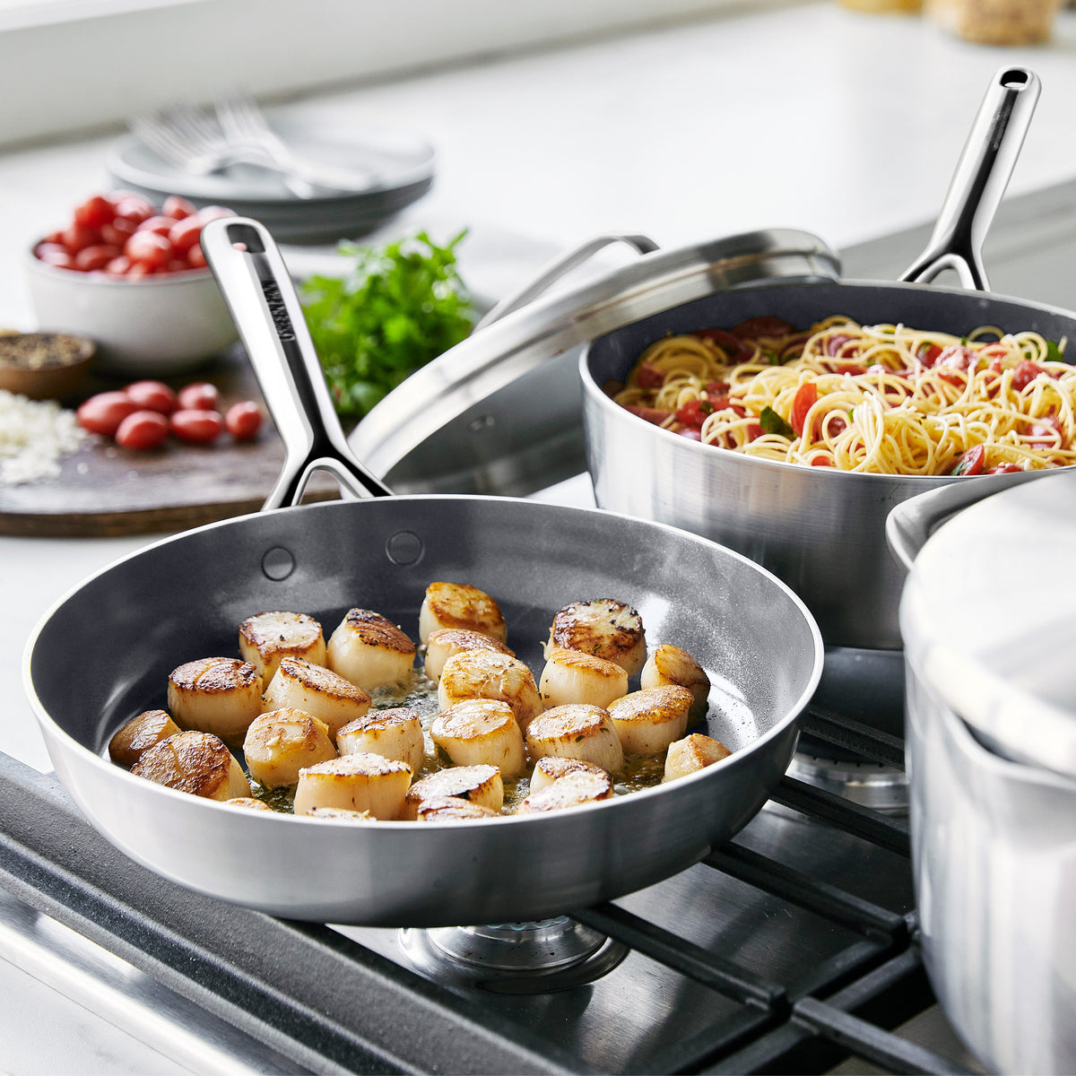 Premium GP5 10-Piece Stainless Steel Cookware Set with Mirror Handles - Professional Kitchen Cookware for Home Chefs, Perfect for Boiling, Frying & Serving Dishes