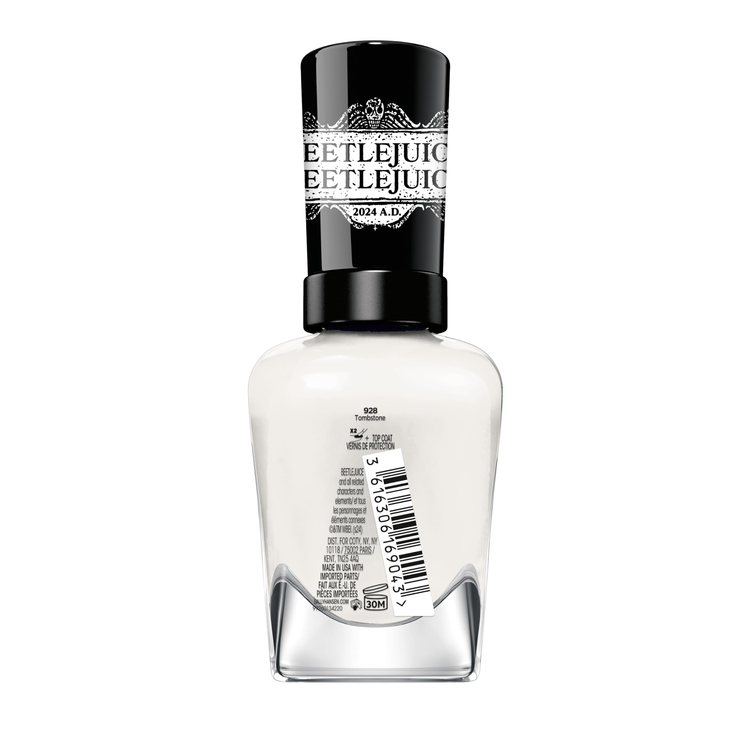 Sally Hansen Miracle Gel Nail Polish - Beetlejuice Tombstone White, Long Lasting Gel-Like Formula, No UV Lamp Needed, Chip-Resistant - Perfect for Halloween Costumes, Gothic Fashion & Everyday Wear