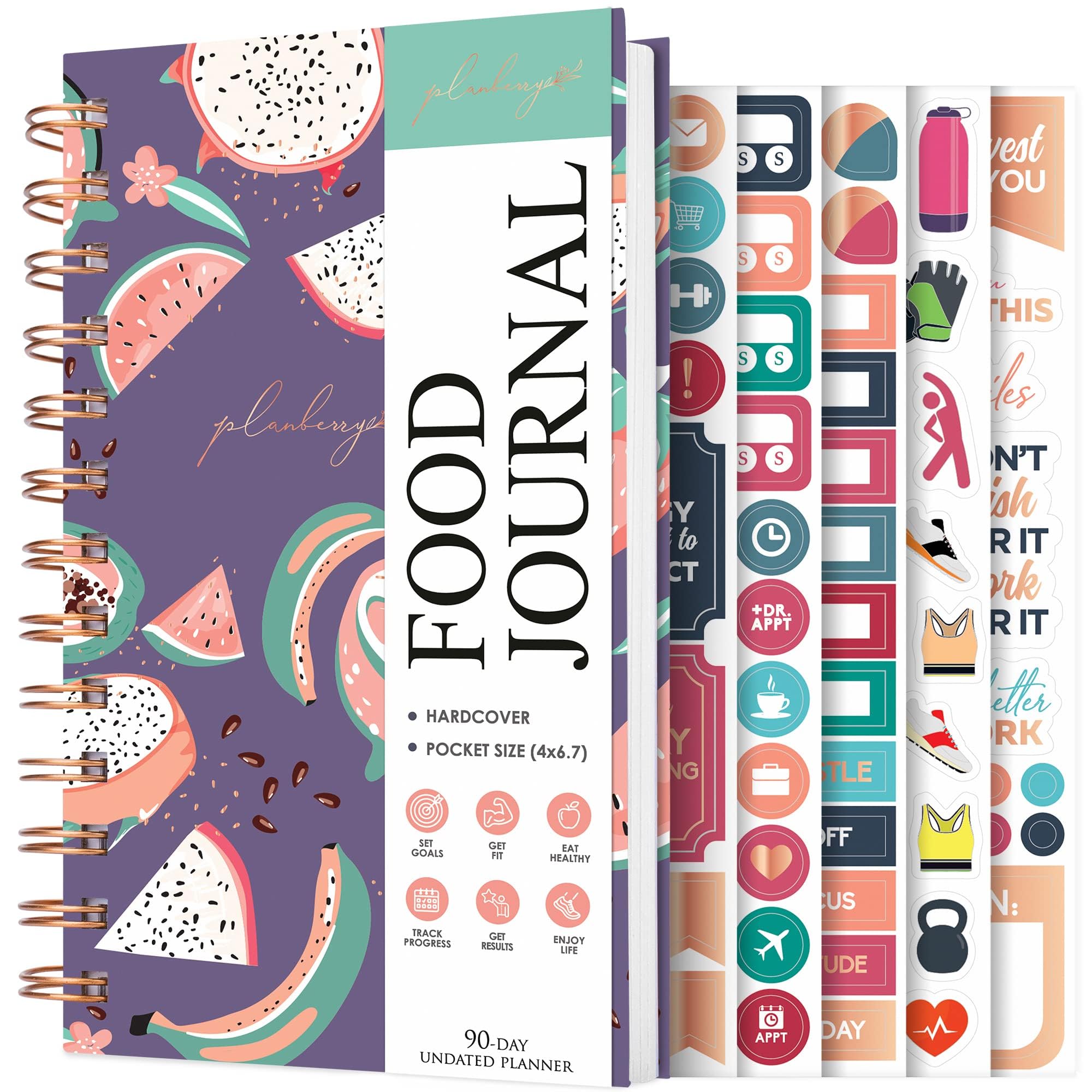PLANBERRY Premium Pocket Food Journal & Nutrition Planner – Diet & Calorie Tracker – Meal & Exercise Diary – Weight Loss Journal (Tropical Fresh) – Perfect for Fitness Enthusiasts & Healthy Lifestyle Tracking