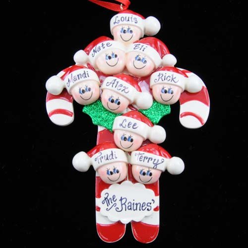 Christmas Candy Cane Family of 9 Ornament Set - Holiday Tree Decorations for Family, Couples & Kids - Perfect for Xmas Tree, Home, Office & Gift Giving