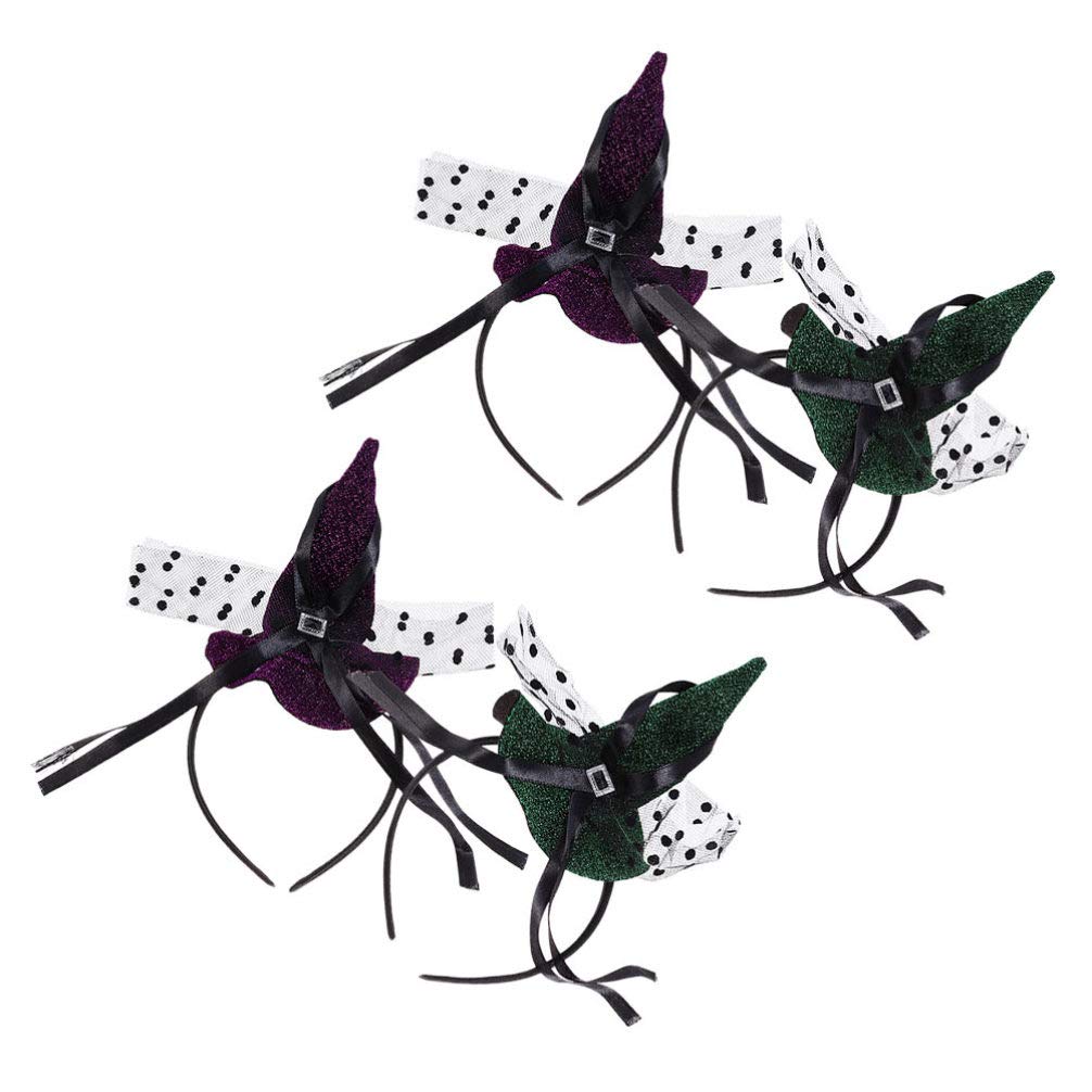 Minkissy 4-Piece Halloween Witch Hat Set - Pointed Hat Headband, Tiara, Hair Tie & Bonnet for Women | Costume Accessories for Halloween Parties, Witch Costumes & Cosplay