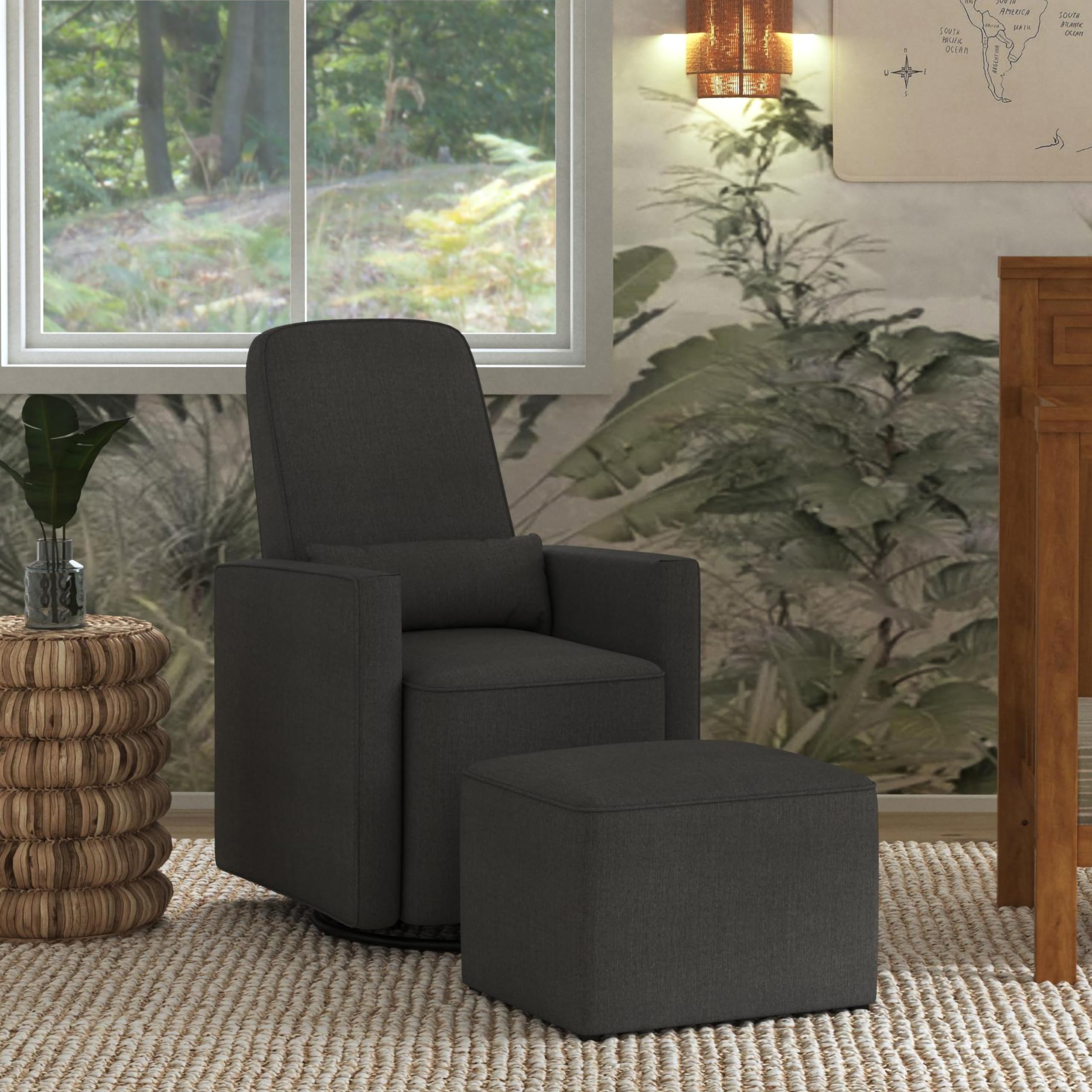 DaVinci Olive Upholstered Swivel Glider Recliner Chair with Ottoman - Dark Grey Modern Nursery Rocker, Greenguard Gold & CertiPUR-US Certified for Baby Nursery, Living Room or Bedroom