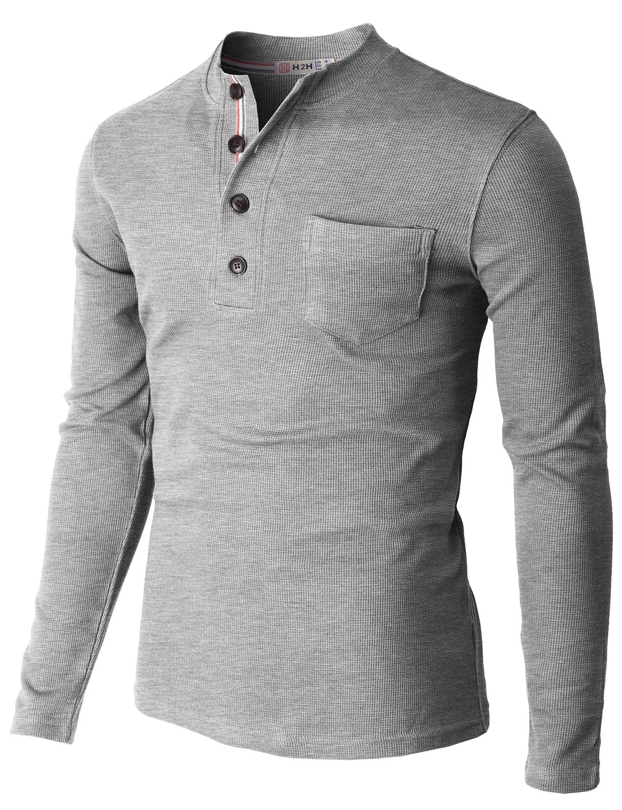 H2H Men's Casual Slim Fit Henley Cotton Shirts - Long Sleeve Lightweight Waffle Fabric for Everyday Wear, Work & Outdoor Activities