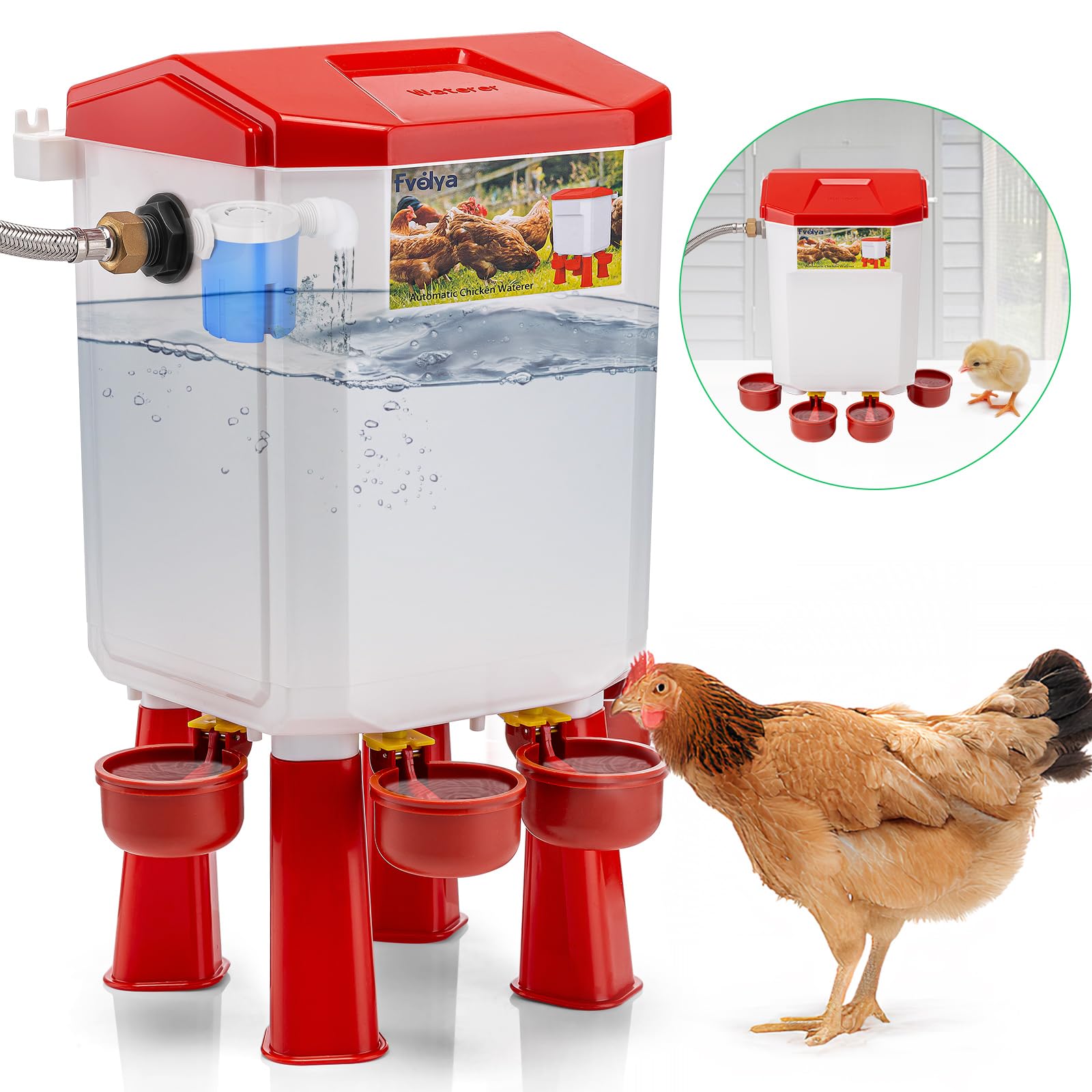 Automatic Chicken Waterer Kit - Filtered Float-Controlled Poultry Water Feeder with Stainless Steel Hose for Large Chicken Coops | Perfect for Backyard Farms, Homesteads & Poultry Raising