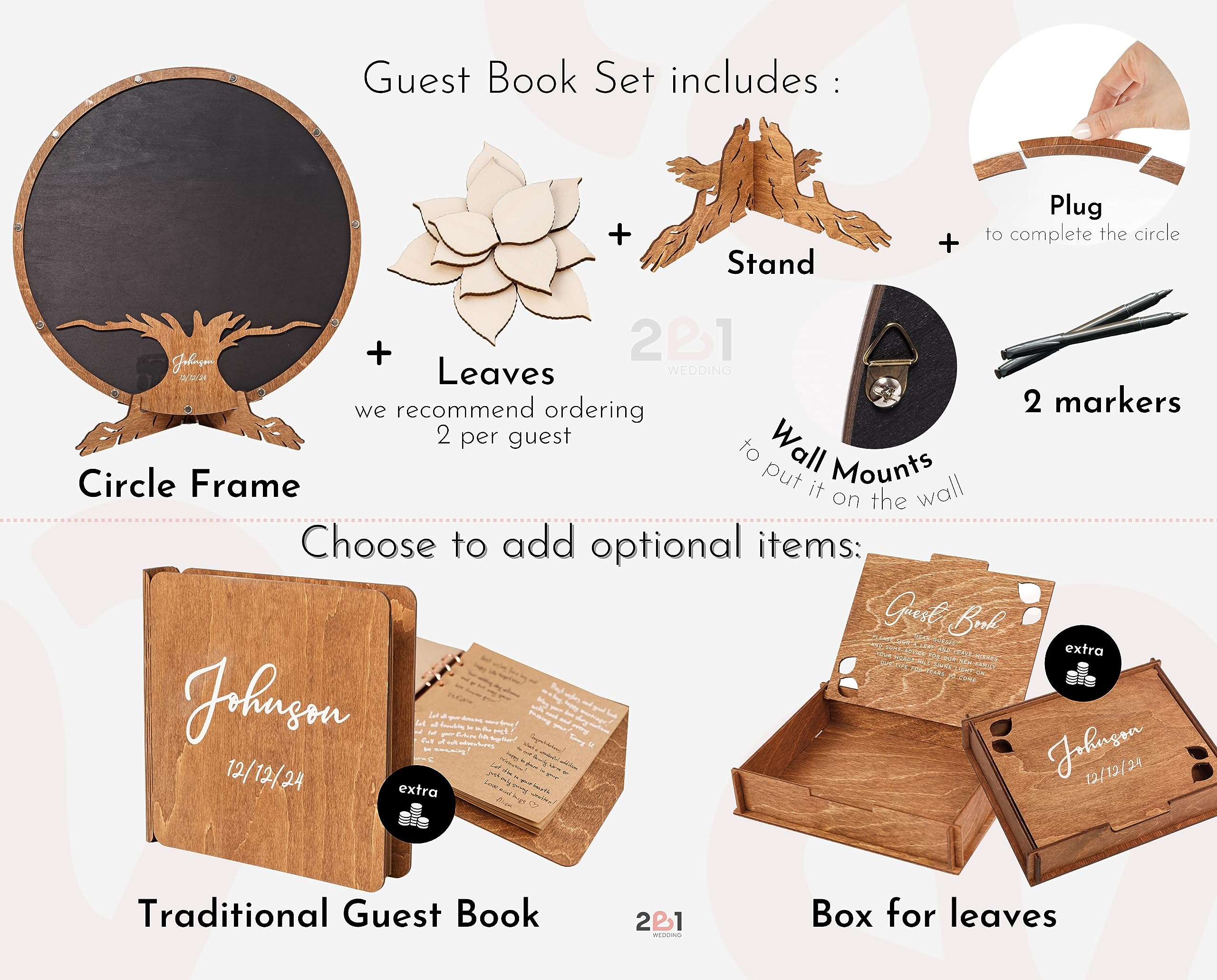 Personalized Rustic Wedding Guest Book Alternative - Unique Three-Shaped Guest Sign-In Book for Ceremony, Bridal Shower & Party Decor (Indoor/Outdoor Use) - Perfect for Barn, Beach & Garden Weddings