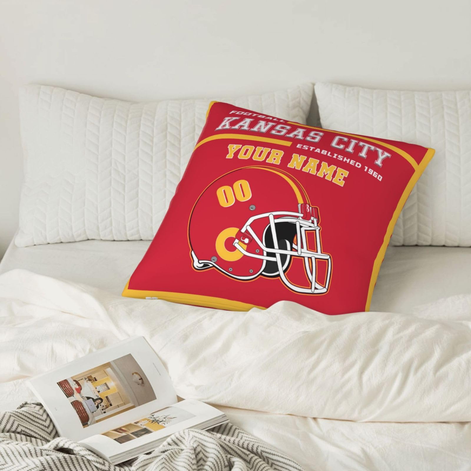 Custom Kansas City Throw Pillow Covers - Personalized Name & Number Pillowcases for Sports Fans | Unique Gifts for Men, Women & Youth | Perfect for Home Decor, Game Day & Fan Cave
