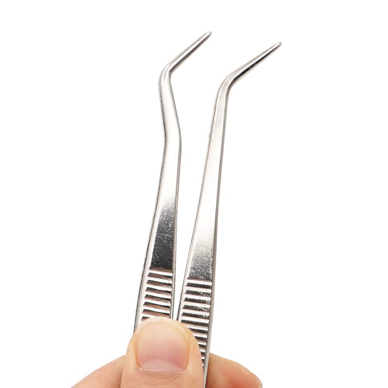 4-Piece Stainless Steel Dental Surgical Tweezers Set - 16cm Serrated Curved Forceps for Teeth Whitening, Oral Care & Dentist Lab Tools | Professional Dental Instruments for Dentists, Hygienists & Home Oral Care