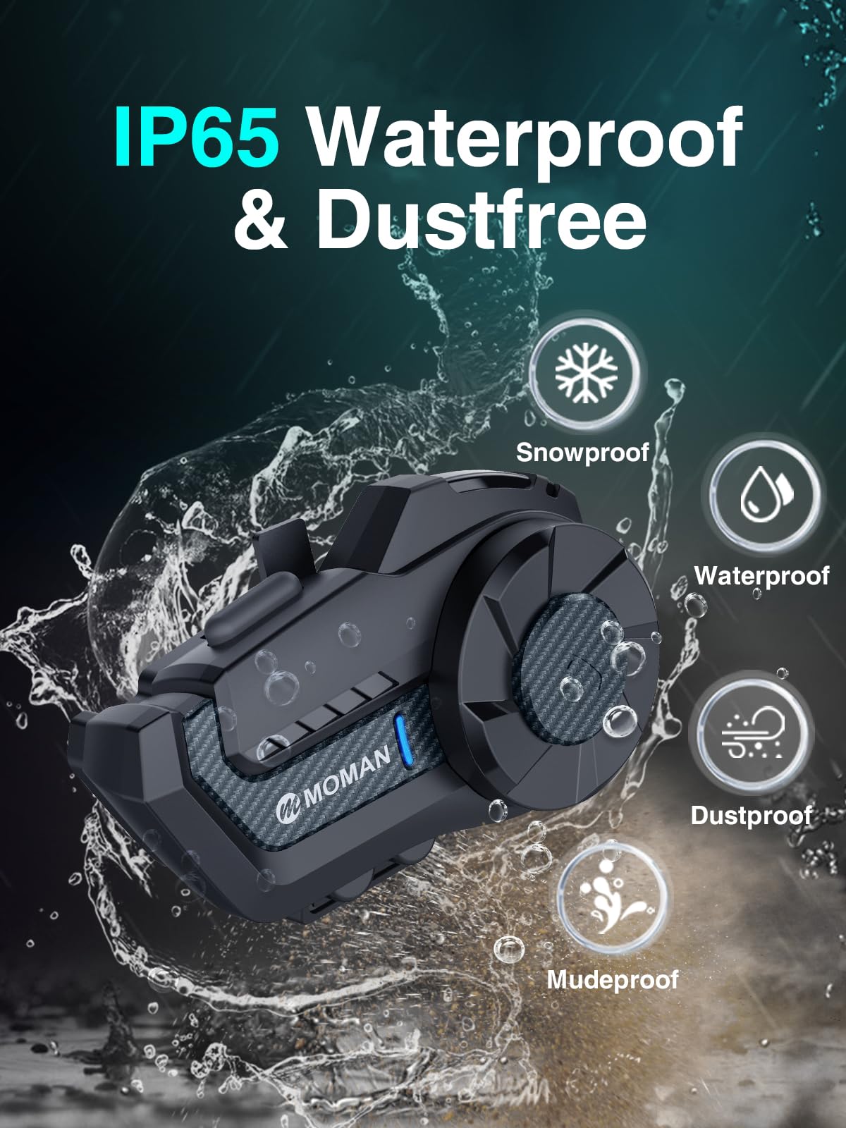 Moman H2 Pro Motorcycle Bluetooth Intercom - Wireless 5.1 Helmet Communication System with DSP & CVC Noise Cancellation, AI Assistant & Music Sharing (Carbon Fiber, 1 Pack) - Perfect for Group Riding, Touring & Hands-Free Calls