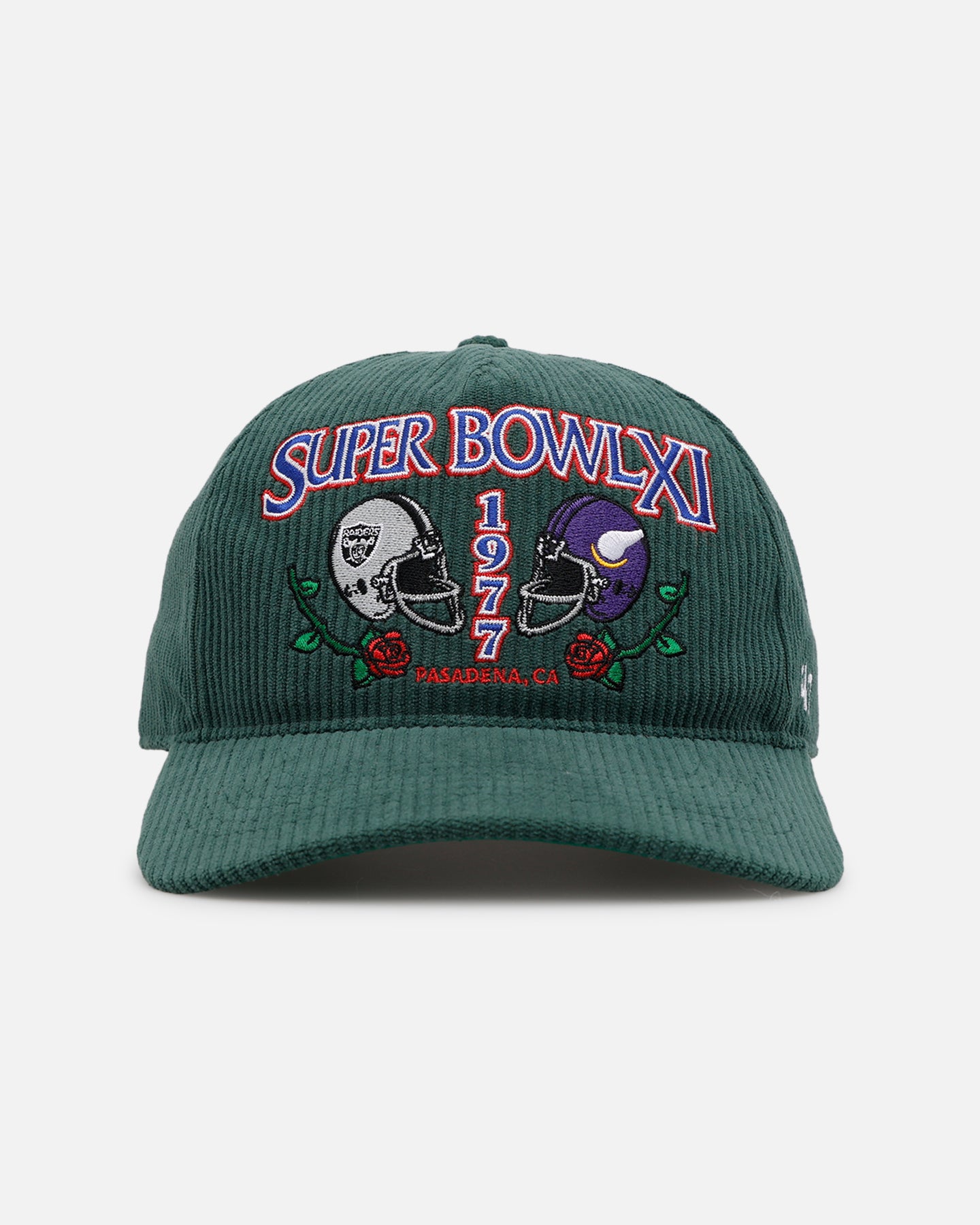47 Brand Super Bowl XI Vintage Snapback Hat - Green Corduroy Adjustable Baseball Cap for Men & Women - Perfect for Sports Fans, Collectors & Casual Wear