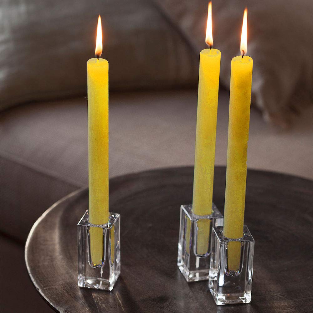 12 x 12 Unscented Rustic Household Candles - 21mm x 250mm Paraffin Wax Pillars in Warm Autumn Yellow | Perfect for Fall Decor, Wedding Centerpieces, Cozy Home Ambiance & Holiday Lighting