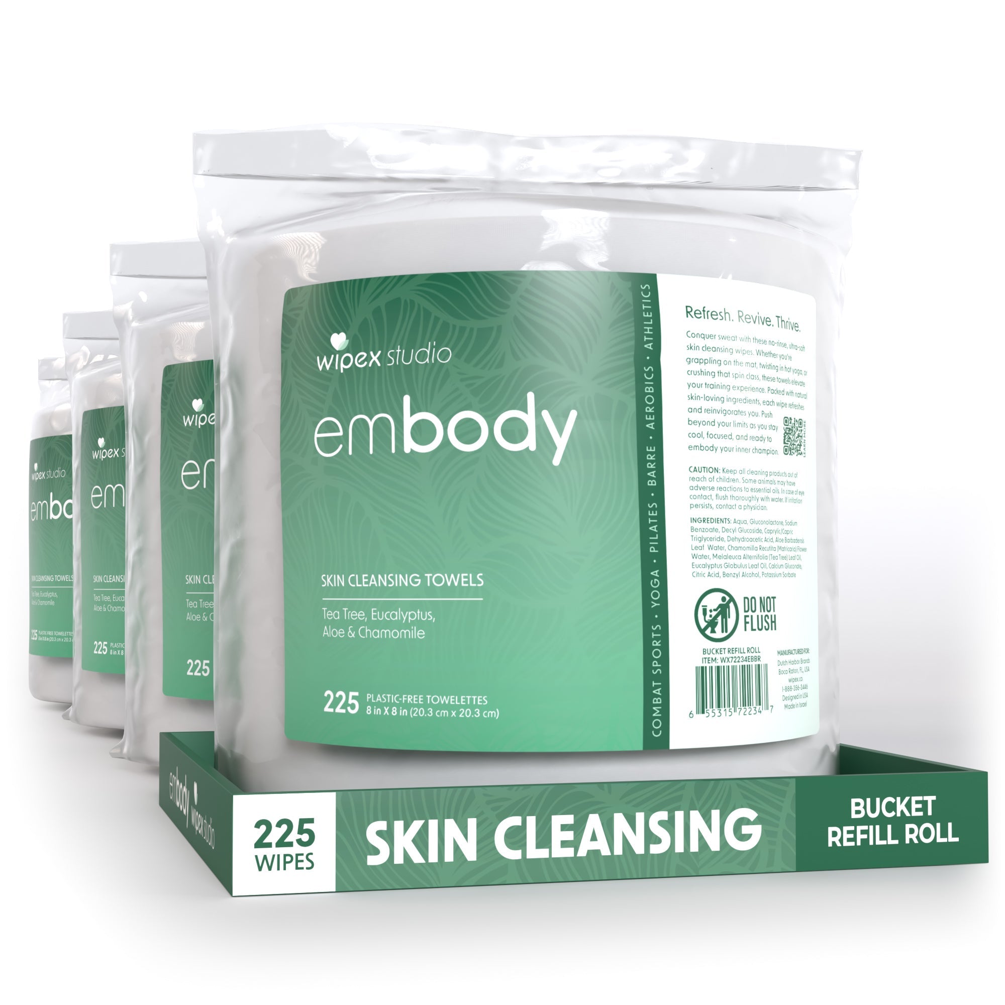 Embody® 225ct Eco-Friendly Biodegradable Body Wipes Refill Bucket - Hypoallergenic & Unscented for Spas, Gyms & Wellness Studios | Perfect for Post-Workout, Massage & Skincare Routines