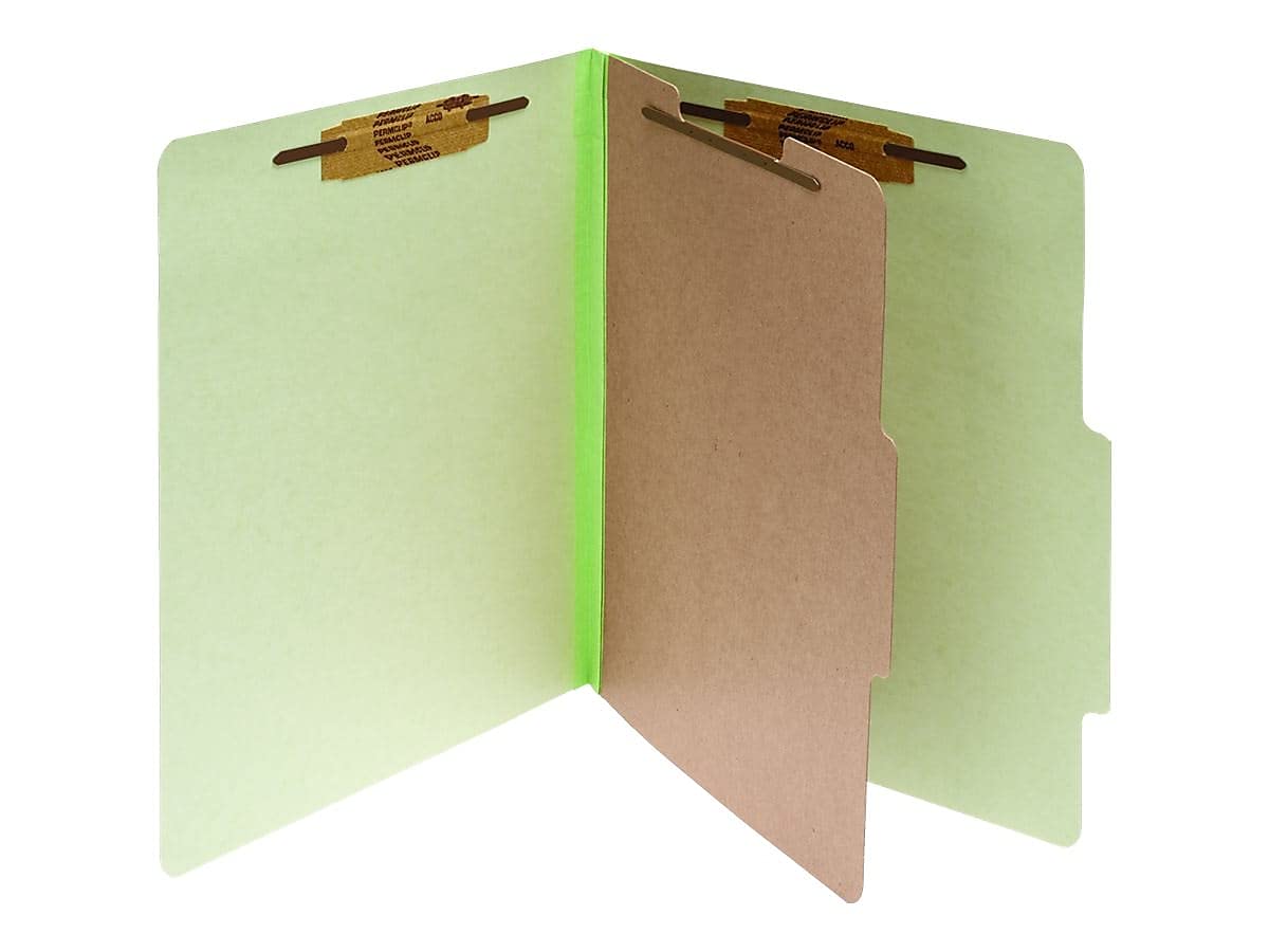 ACCO 4-Part Pressboard Classification Folders with Fasteners - Letter Size, Green, 10 per Box (A7015044) - Perfect for Office Organization, School Supplies & Document Filing