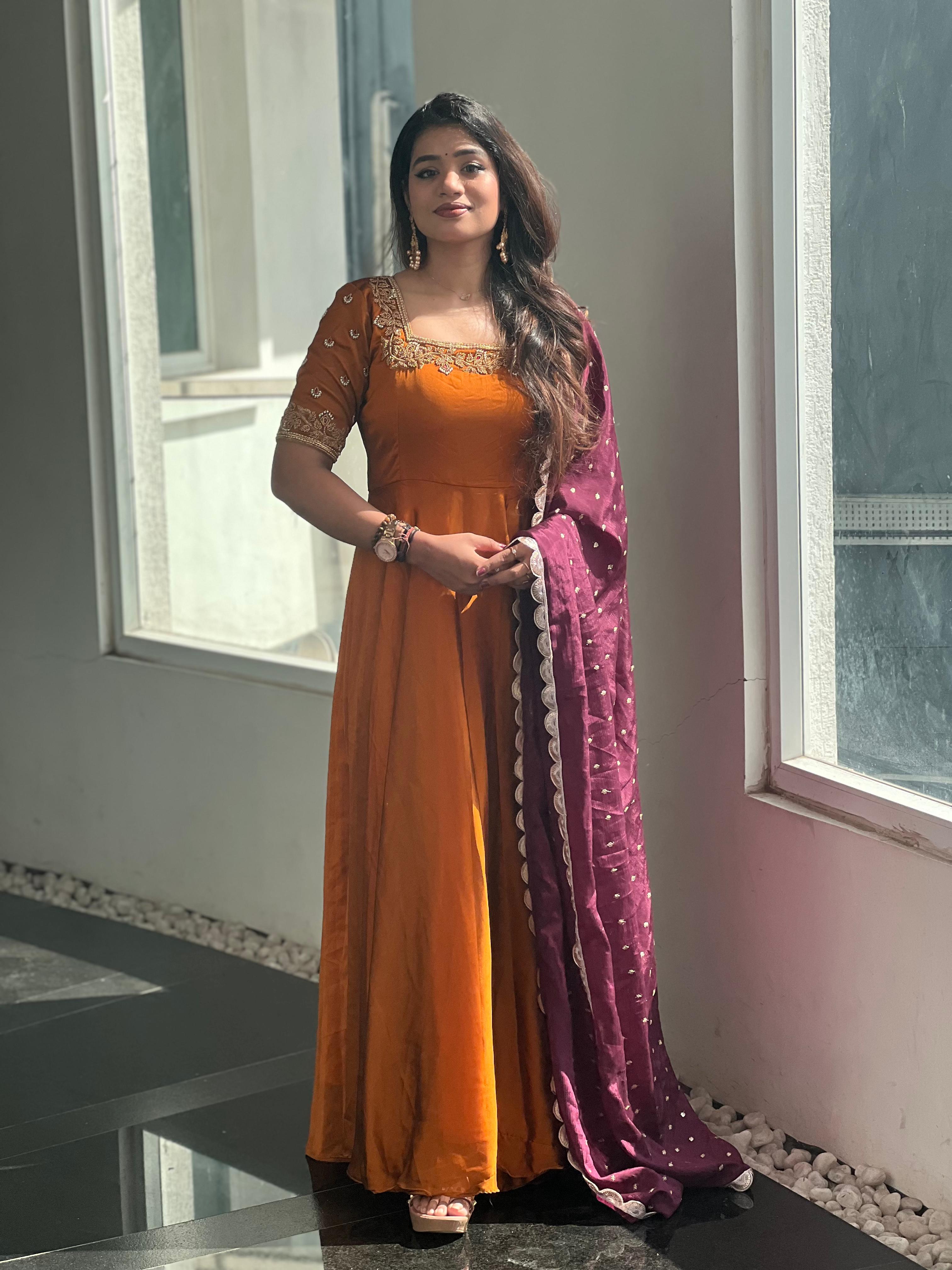 Brindha Premium Designer Anarkali Dress for Women - Elegant Indian Ethnic Wear for Parties, Weddings & Festive Occasions