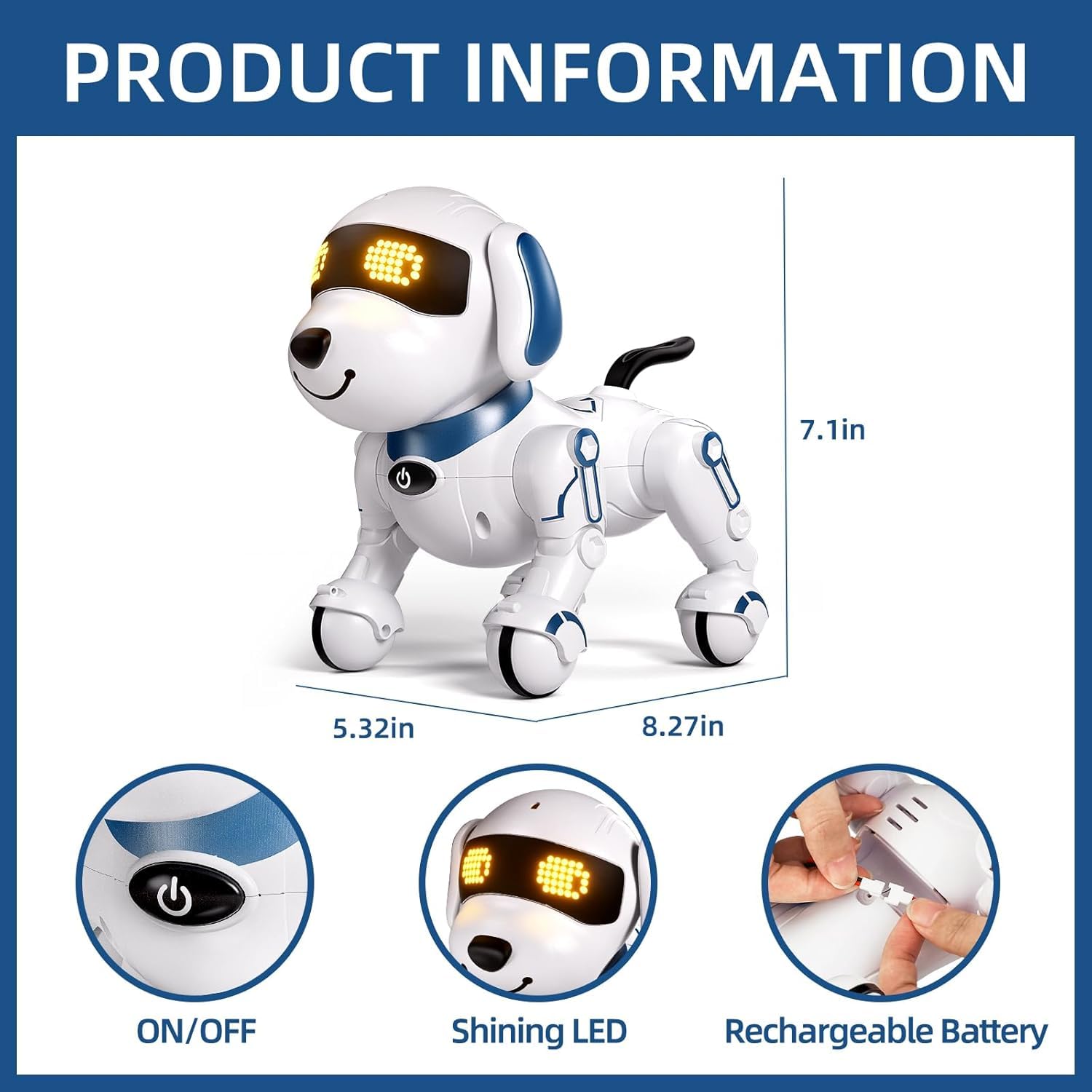 AI Smart Remote Control Robot Dog Toy for Kids 5+ | Programmable Interactive Dancing Robot with LED Eyes & Sound | STEM Educational RC Stunt Pet Toy | Birthday Gift for Boys & Girls | Playtime Companion & Learning Tool (White Blue)