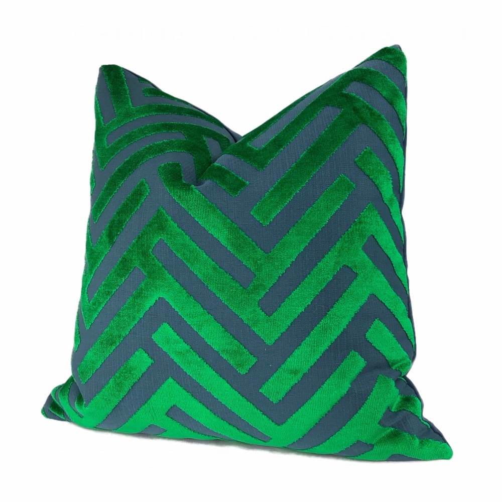 Euclid Green Blue Chevron Velvet Pillow Cover - Soft Decorative Throw Pillow Case for Sofa, Bed, Couch - Home Decor Accent for Living Room, Bedroom