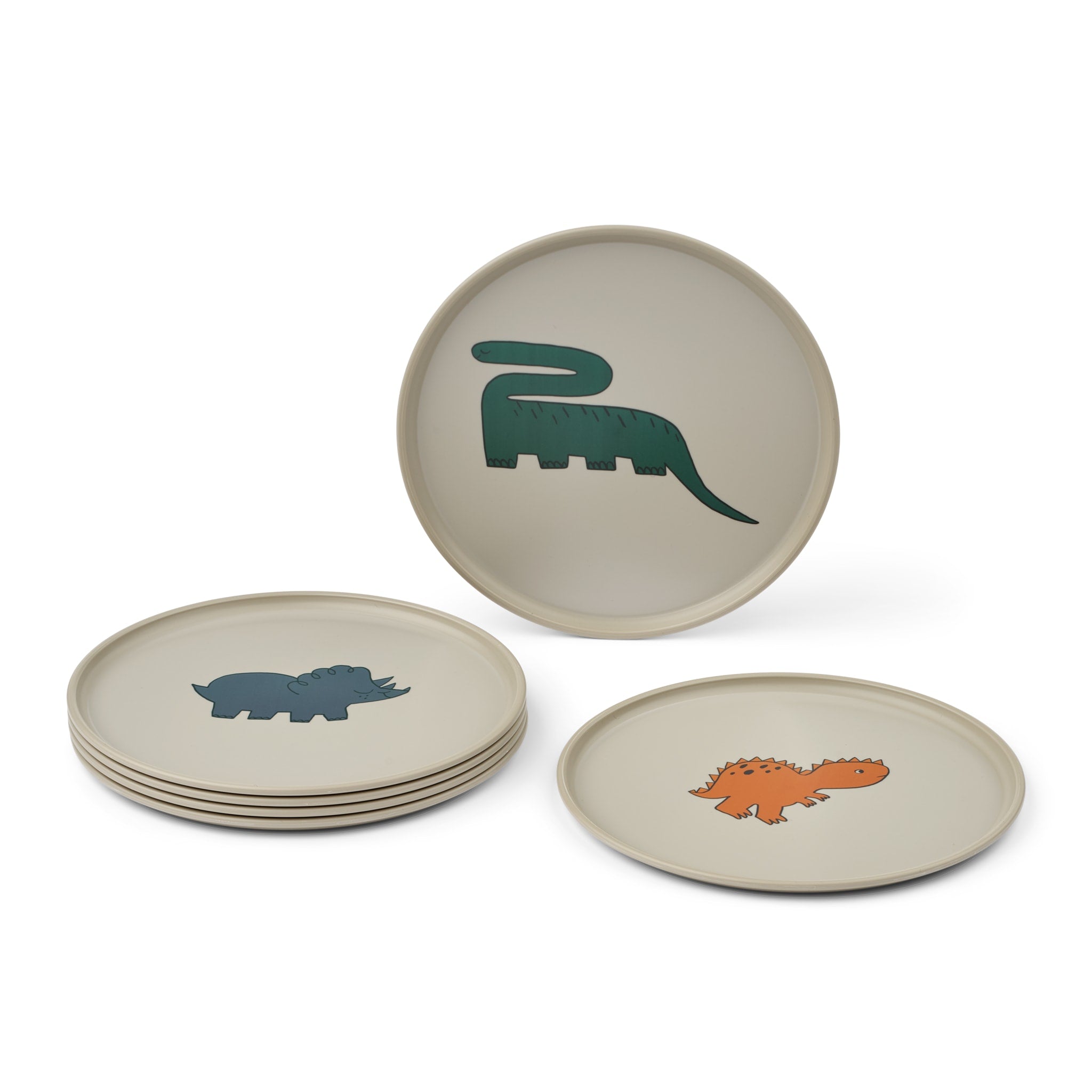 LIEWOOD Remco Kids Plates 6-Pack - Dinosaur & Mist Design, BPA-Free Plastic Toddler Plates for Boys & Girls, Perfect for Birthday Parties, School Lunches and Everyday Meals