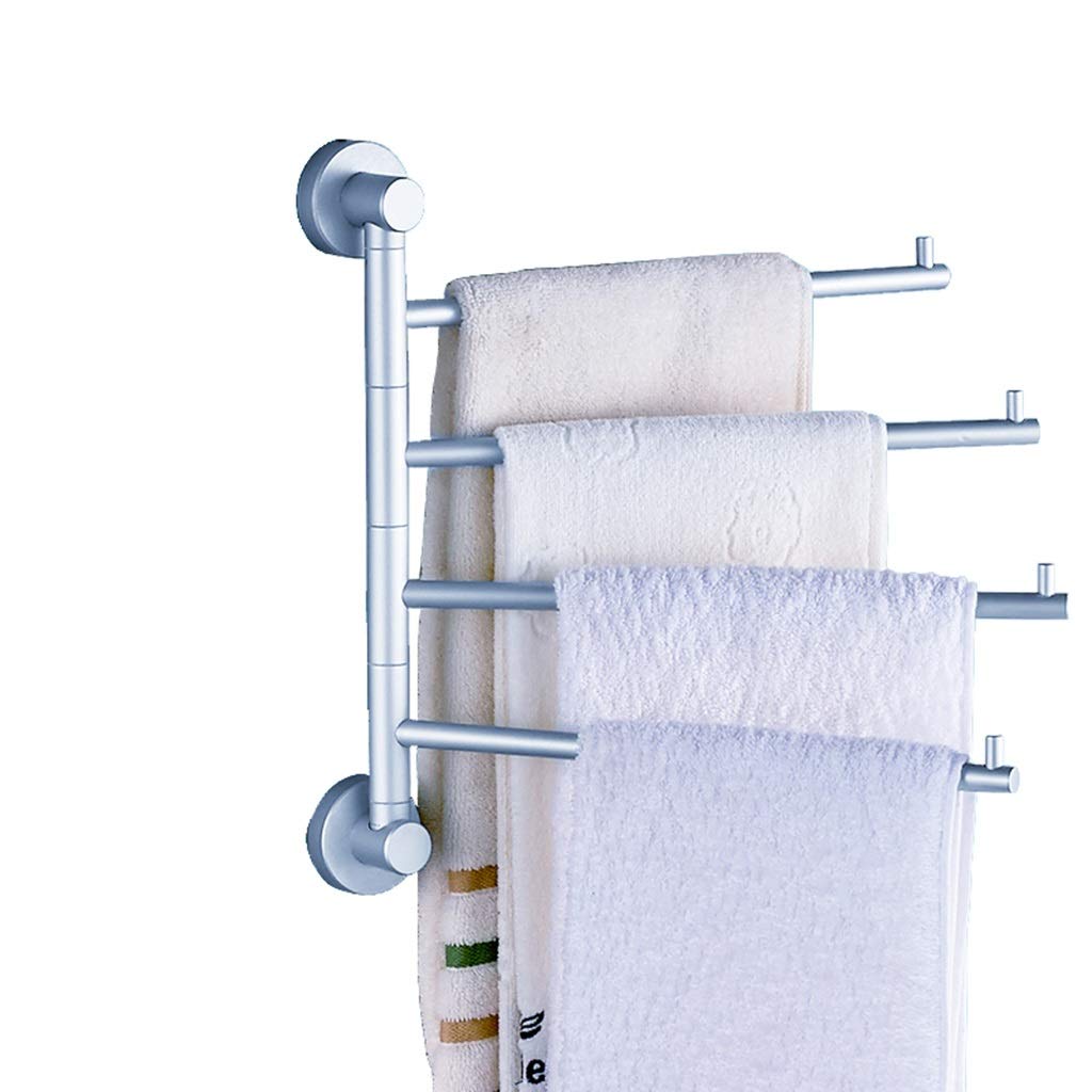 4-Bar 180 Degree Rotatable Aluminum Towel Rack with Hooks - Space Saving Bathroom Organizer for Towels, Robes & Clothes - Perfect for Small Bathrooms, Laundry Rooms & Dormitories