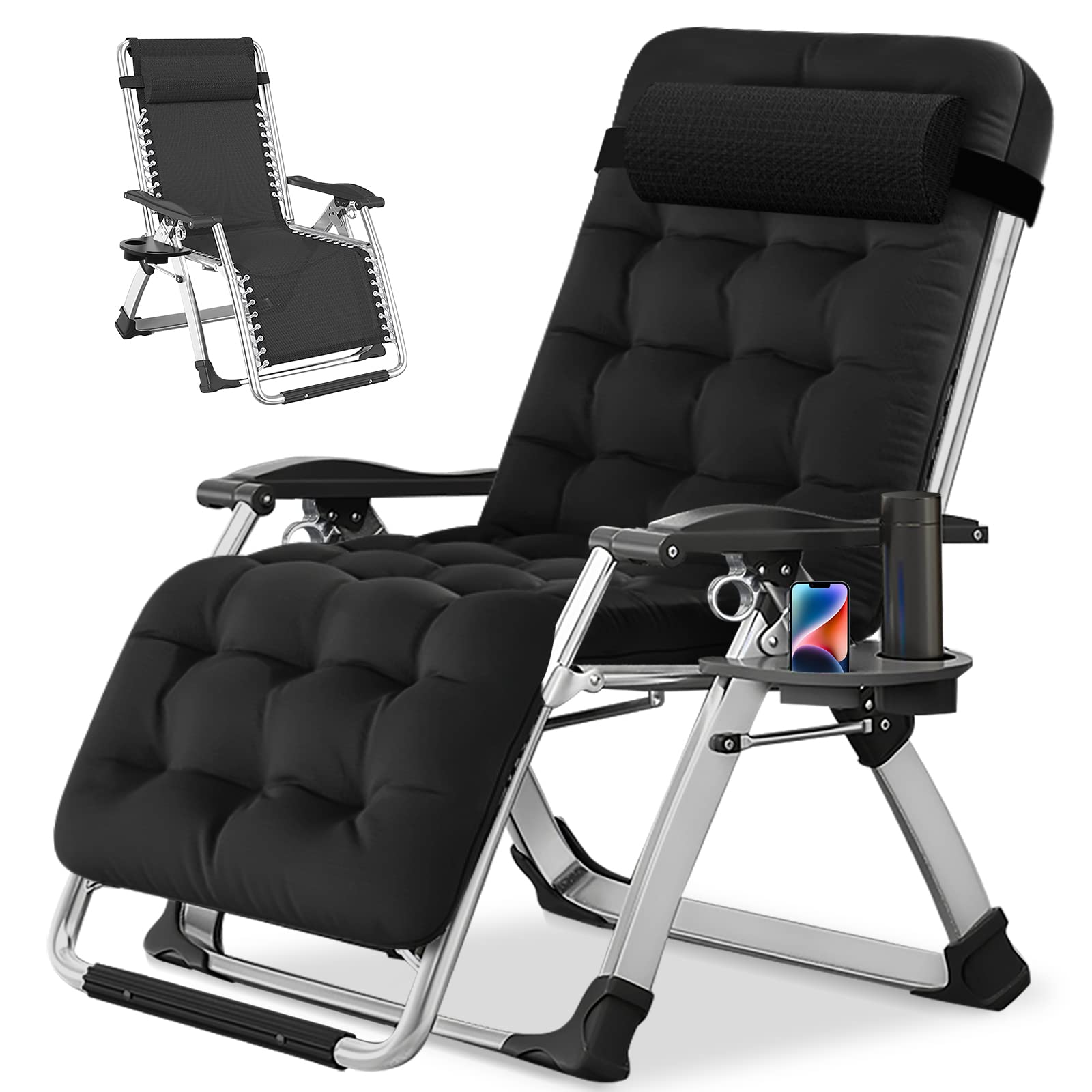 NAIZEA Zero Gravity Lounge Chair - Adjustable Reclining Folding Patio Chair with Padded Seat & Cup Holder - Ergonomic Outdoor Recliner for Adults & Kids - Perfect for Backyard, Poolside, Camping & Indoor Relaxation