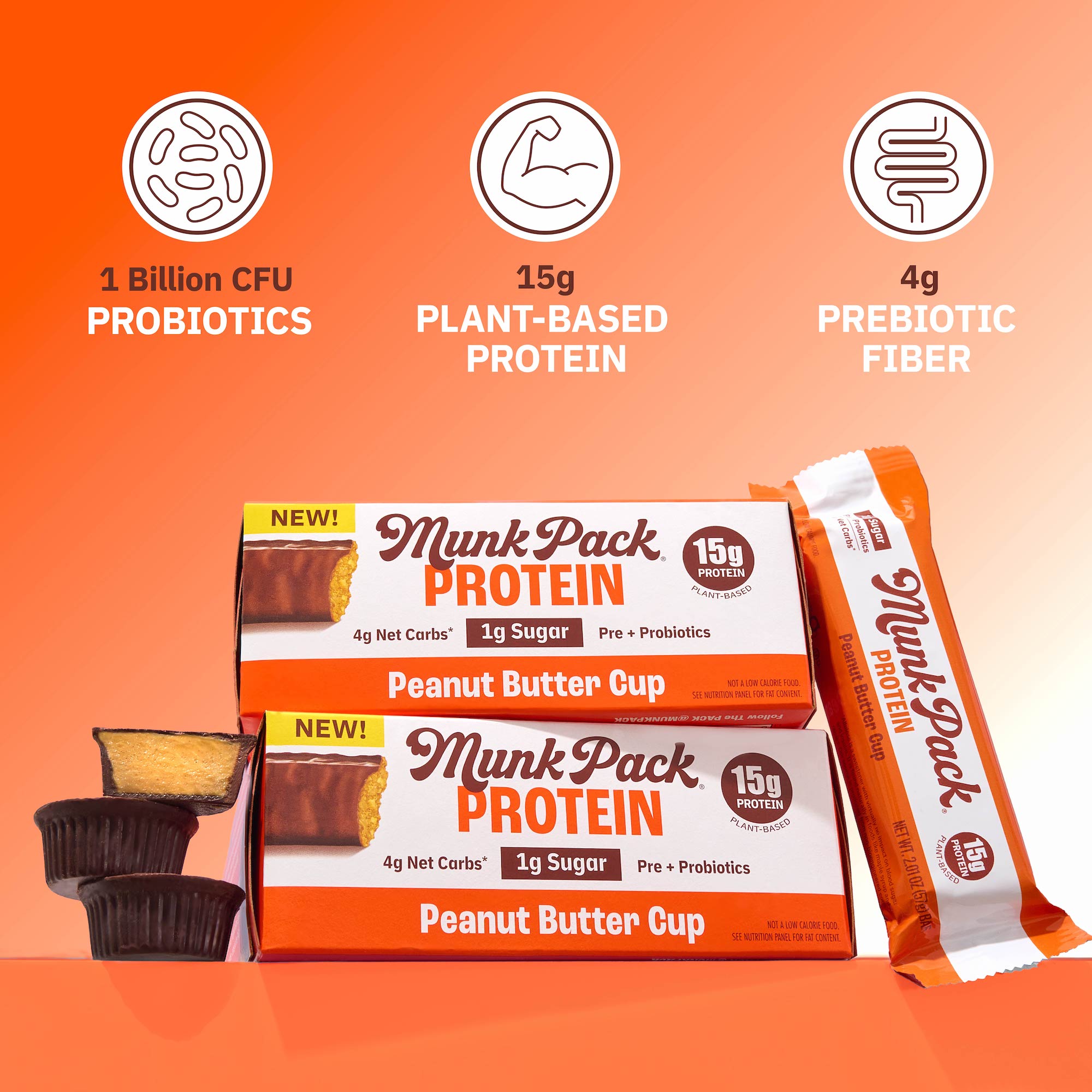 Peanut Butter Cup Probiotic Protein Bar - 12 Pack | High Protein Snack for Energy & Gut Health | Perfect for Post-Workout, Travel & Healthy On-the-Go Snacking