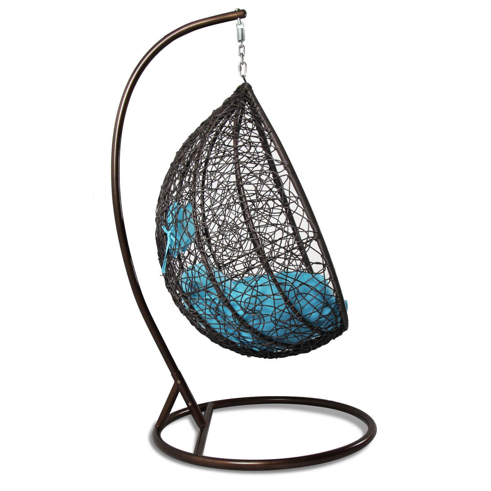 Outdoor Hanging Hammock Porch Swing Chair with Blue Cushion & Free Cover - Egg-Shaped Patio Furniture for Relaxing in Garden, Backyard or Balcony