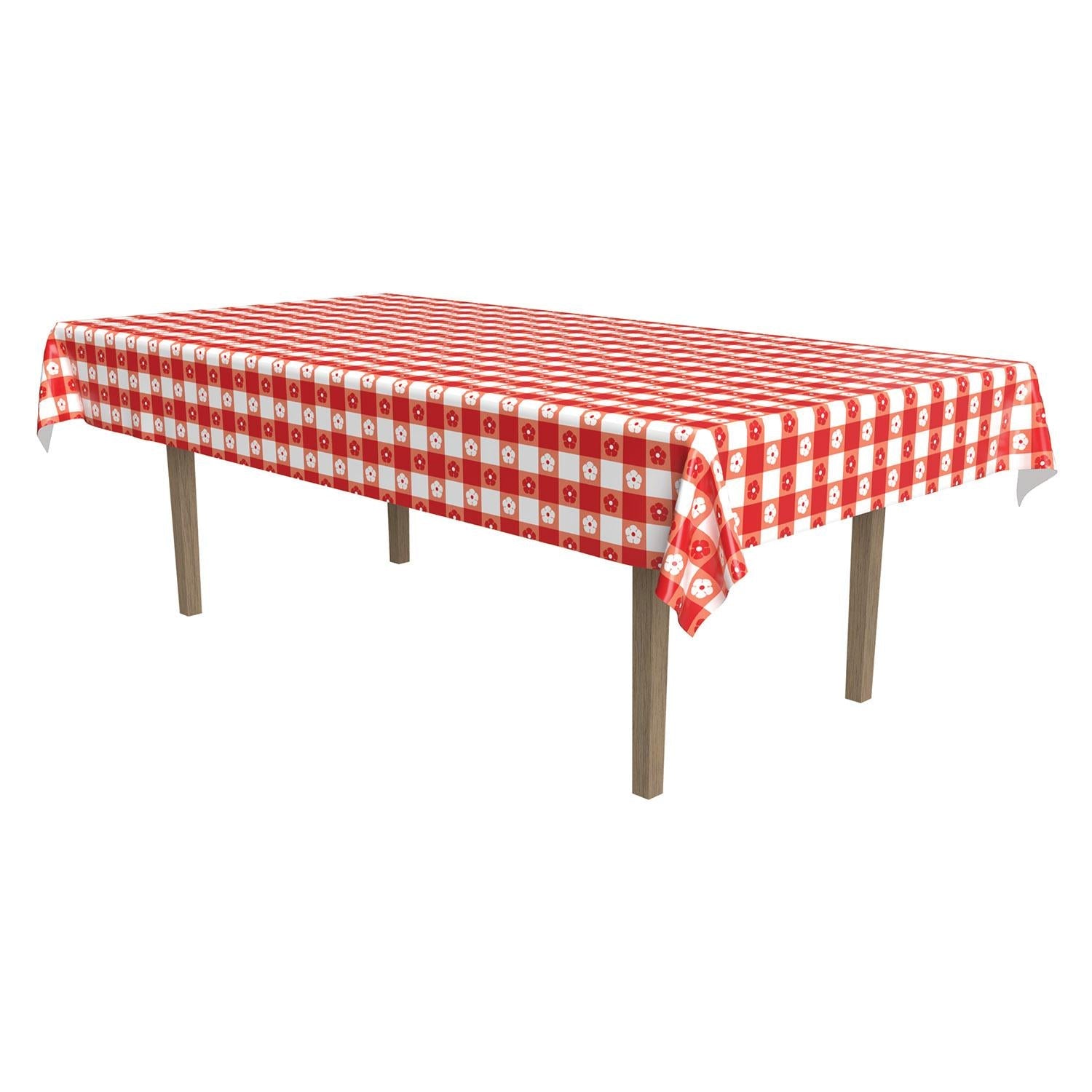 12 Pack Beistle Gingham Party Table Covers - Red and White Checkered Disposable Tablecloths for Birthday, BBQ, Picnic & Holiday Decorations