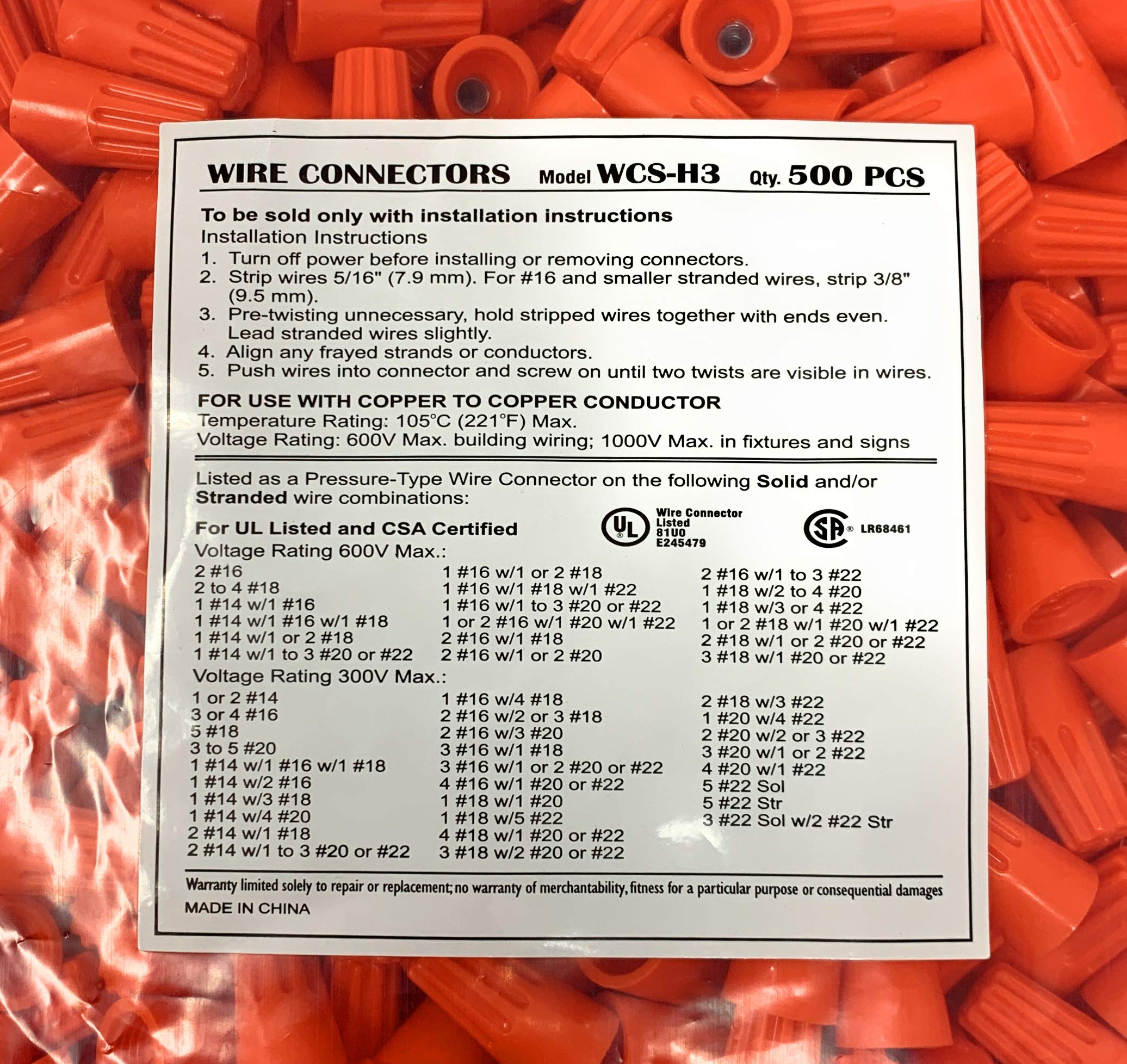 500 Pack Orange Electrical Wire Connectors - UL Listed, Waterproof, for Home Wiring, Automotive, and DIY Electrical Projects