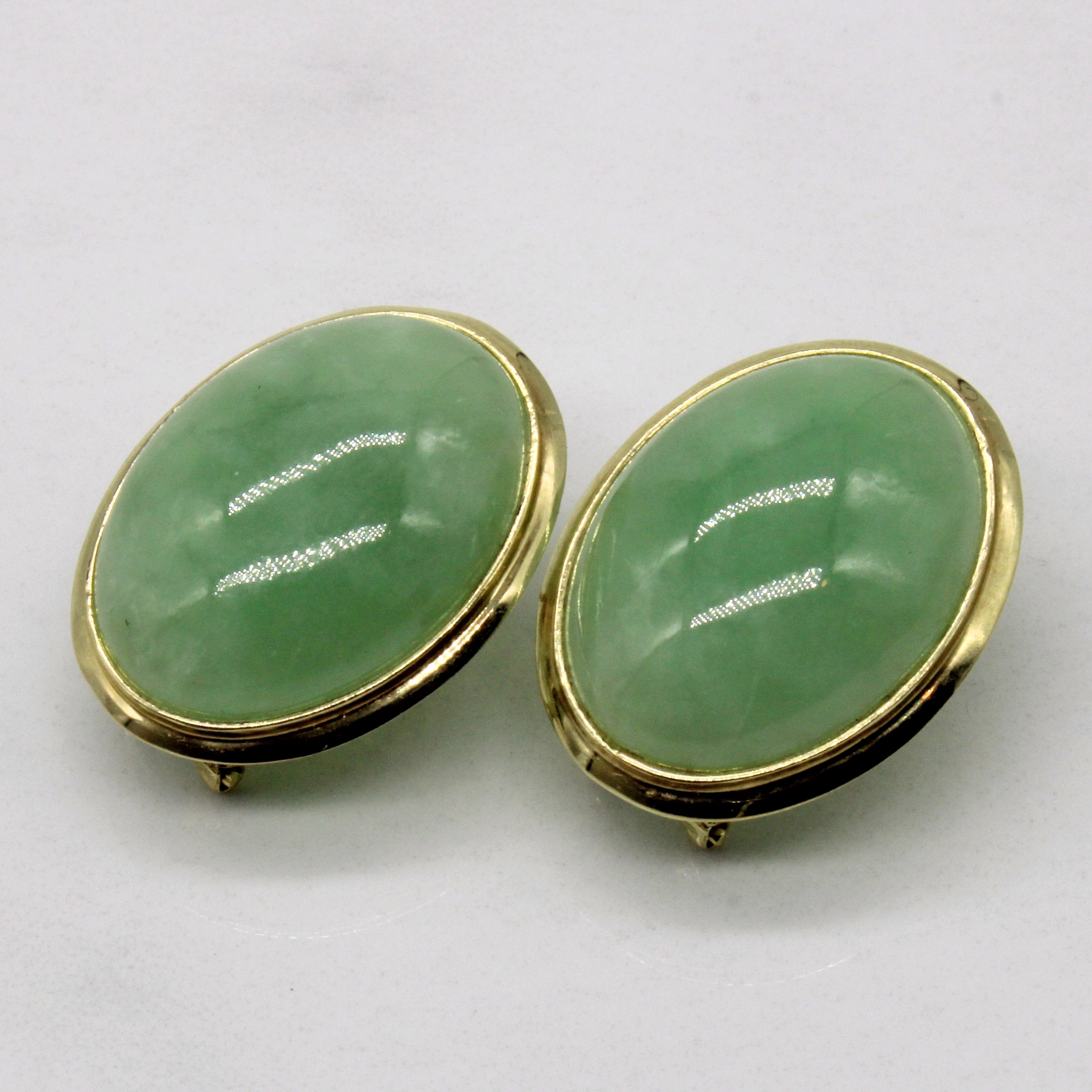 14K Gold Jadeite Cabochon Earrings - 27.60 Carat Total Weight - Elegant Green Gemstone Jewelry for Women - Perfect for Weddings, Parties & Special Occasions
