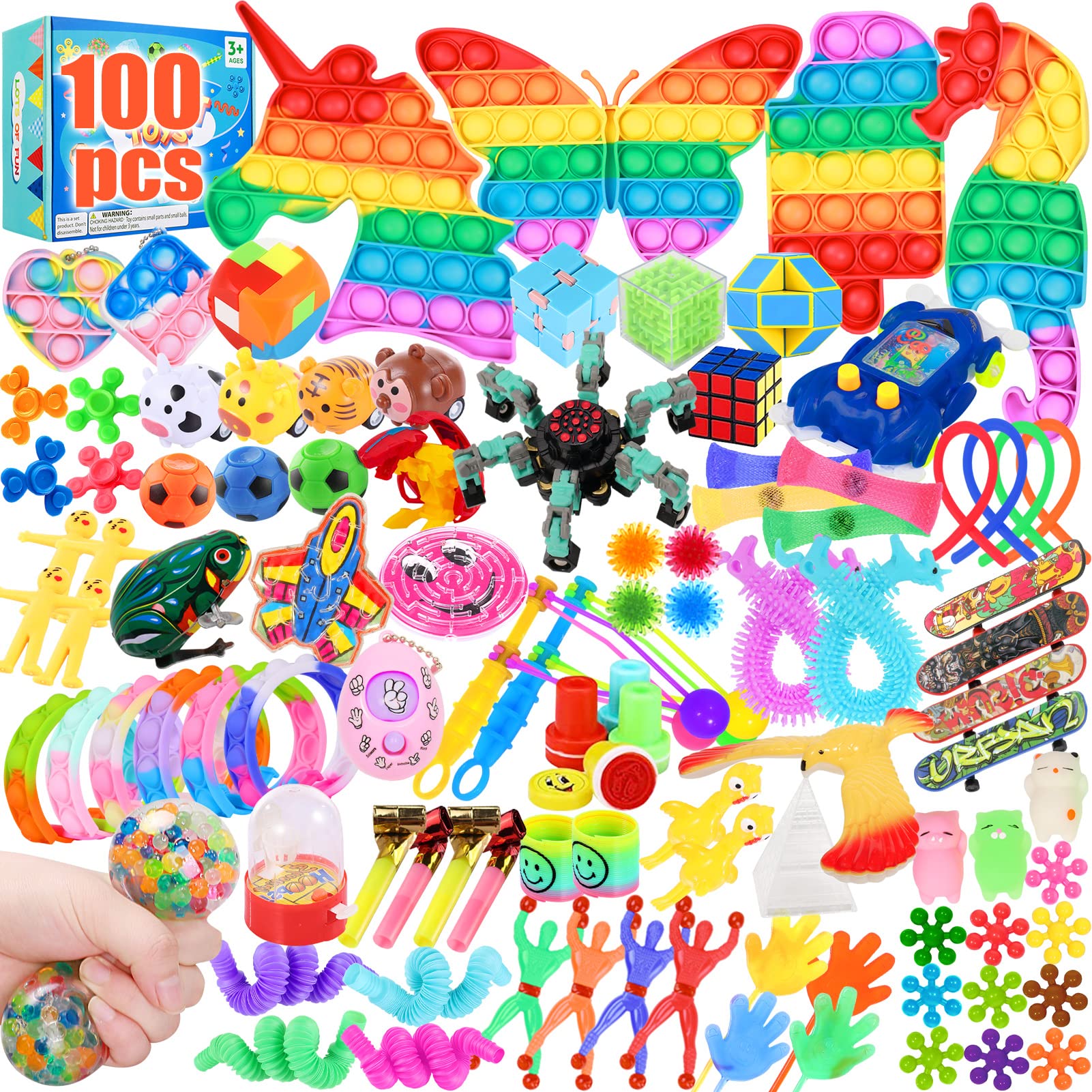 130 Pack Bulk Fidget Toys for Kids - Sensory Stress Relief Toys for ADHD & Autism, Classroom Prizes, Party Favors, Pinata Stuffers & Goodie Bag Fillers - Fun Gifts for Boys & Girls Ages 3-12 (Great for Birthday Parties, School Rewards & Calming Activities)