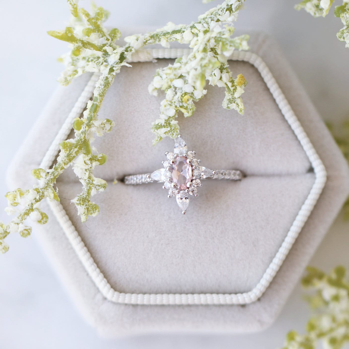 Starburst Morganite Ring in Sterling Silver – Elegant Rose Quartz Jewelry for Women, Perfect for Engagement, Wedding & Anniversary Gifts