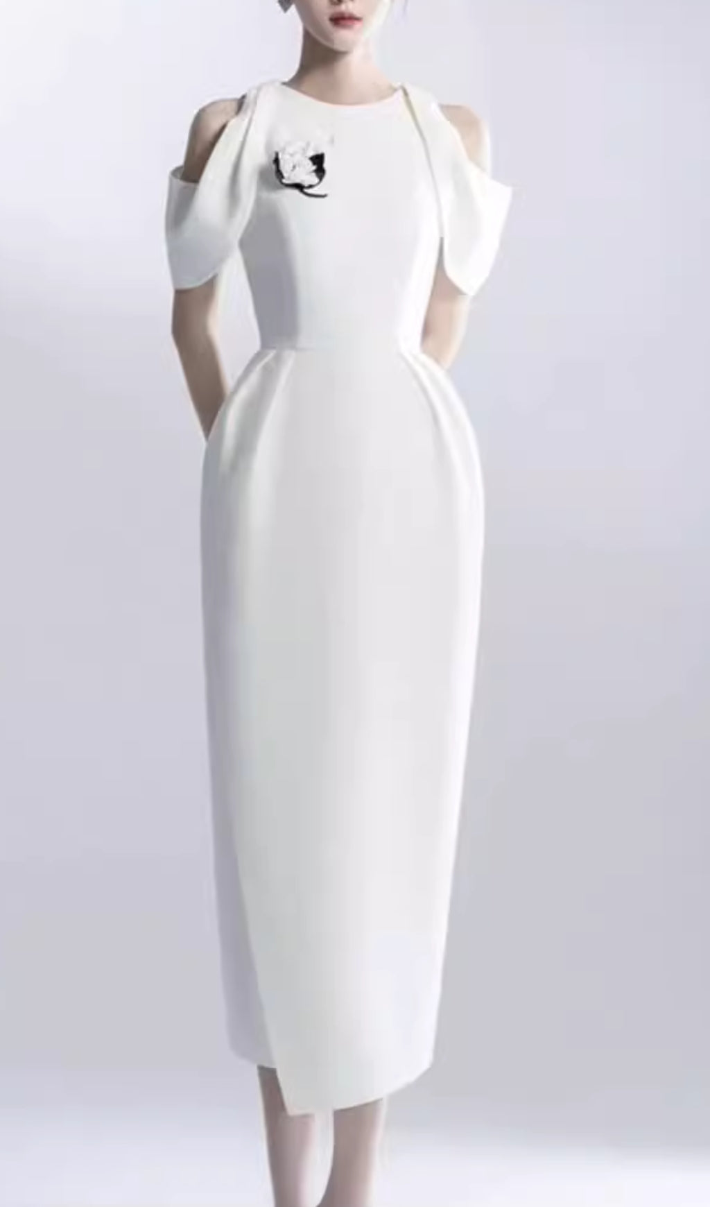 Chaeli White Embellished Midi Dress - Elegant Party & Wedding Guest Dress for Women