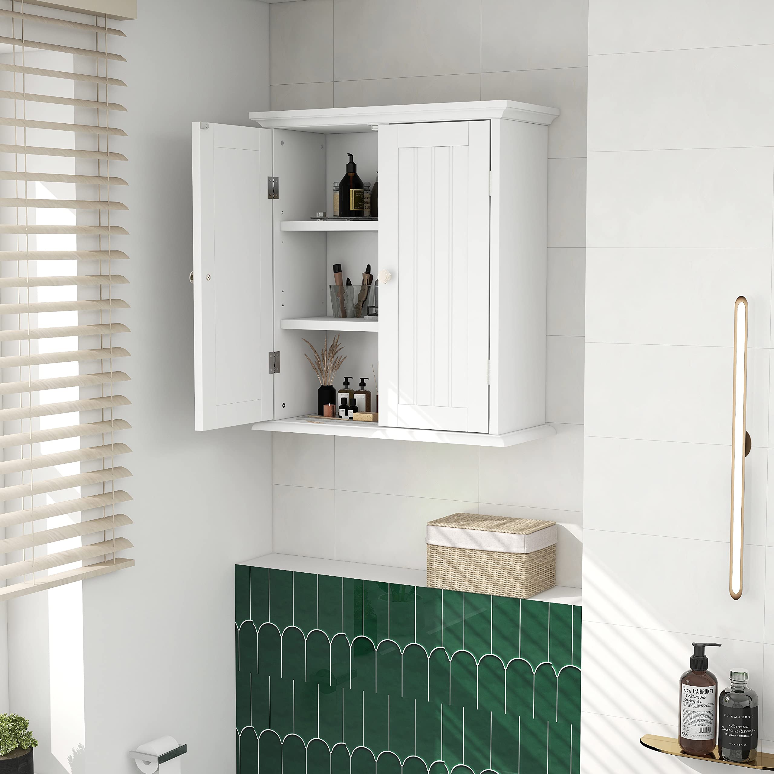 ChooChoo Bathroom Wall Cabinet - Over The Toilet Space Saving Storage Organizer with 2 Doors & Adjustable Shelves - White Medicine Cabinet for Bathroom Organization - Perfect for Small Bathrooms, Apartments & Powder Rooms