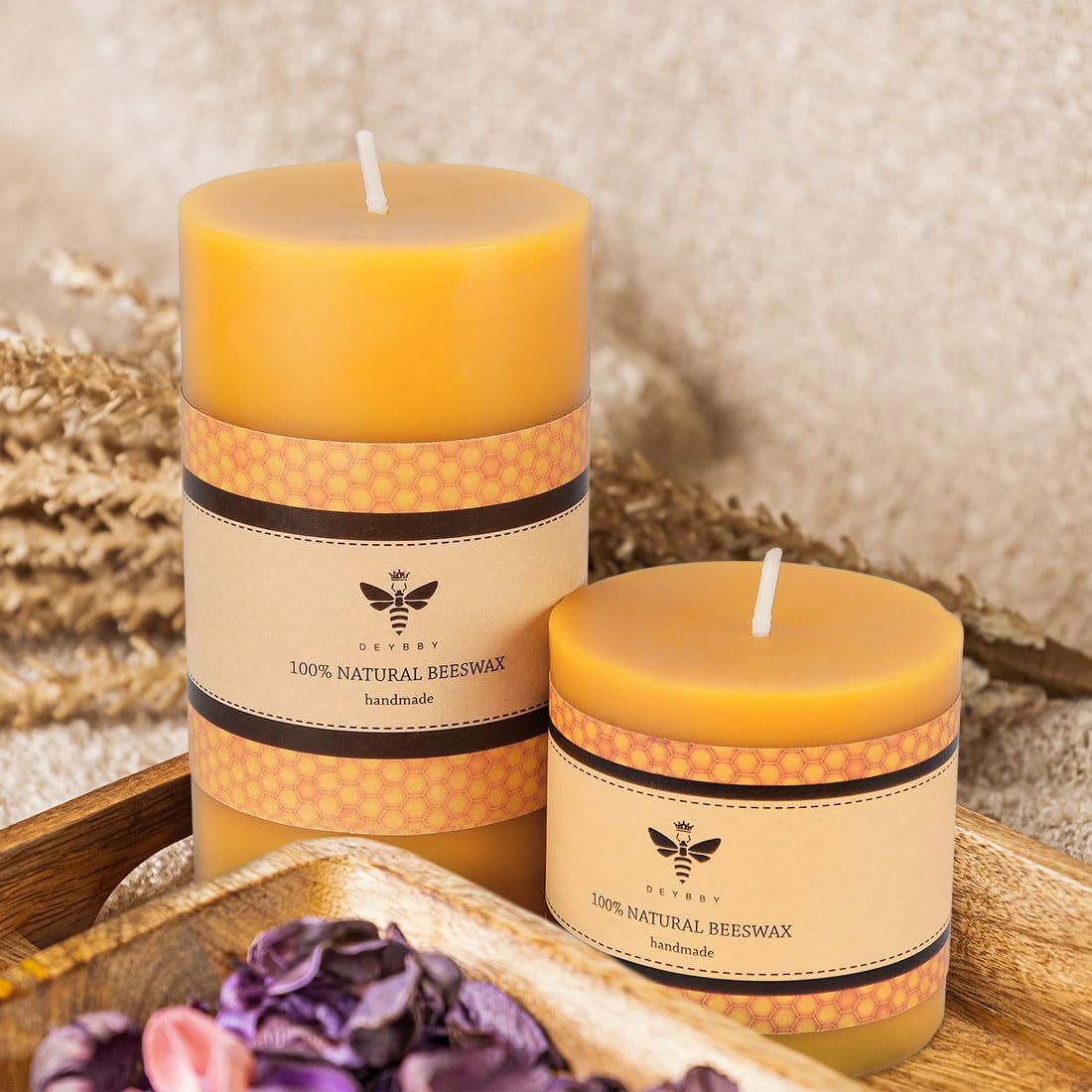 Natural Beeswax Pillar Candle - Large 3x6 Inch Yellow Raw Beeswax Candles for Home, Spa, Yoga, Meditation & Relaxation - Eco-Friendly Handmade Candles for Aromatherapy & Stress Relief