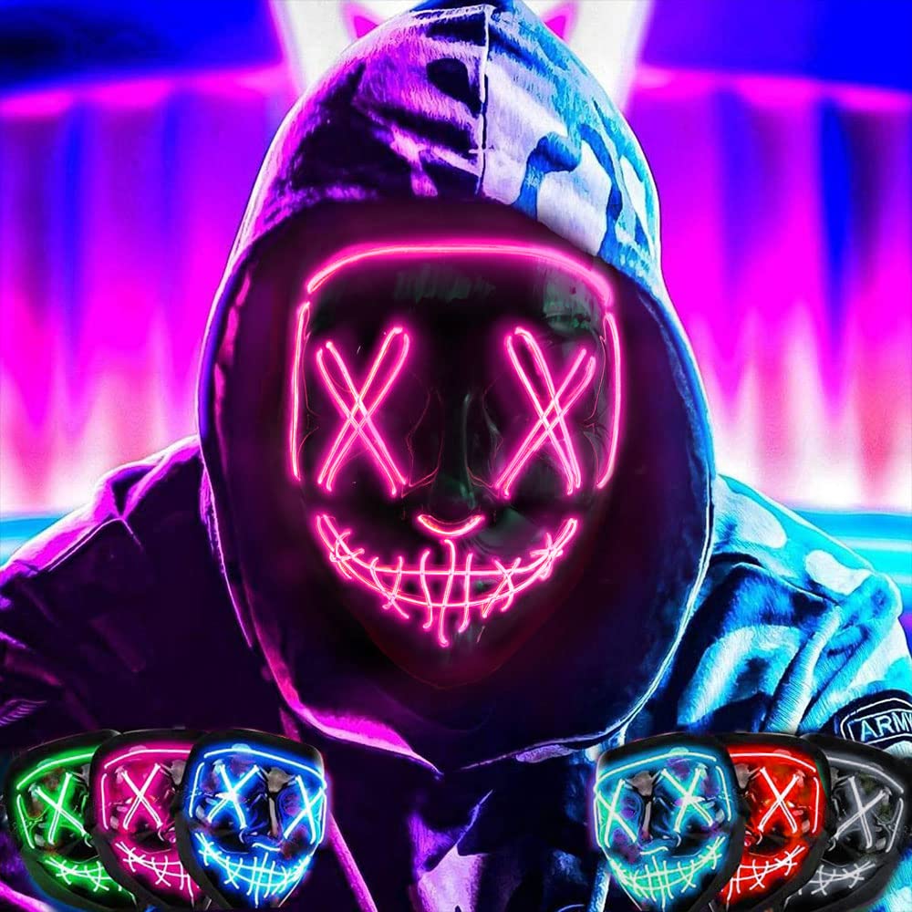 LED Purge Halloween Mask - Light Up Costume with 3 Lighting Modes for Masquerade Parties, Carnival & Cosplay | Scary Glowing Mask for Halloween Night, Horror Events & Themed Parties