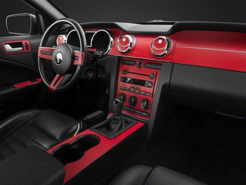 Red Carbon Fiber SEC10 Dash Overlay Kit for Mustang 2005-2009 - Premium Interior Styling Upgrade | Perfect for Car Enthusiasts & Custom Builds