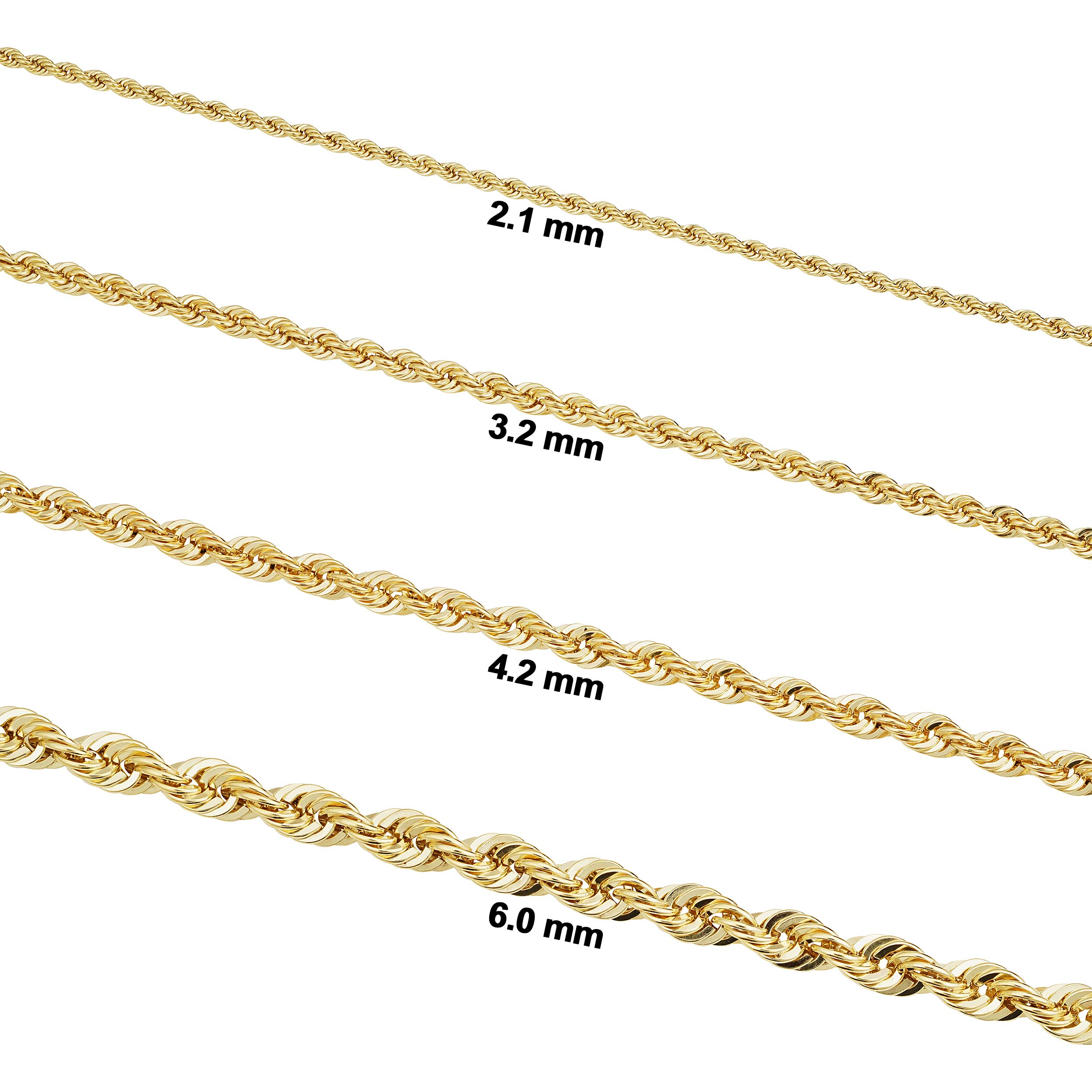 14K Yellow Gold Filled Rope Chain Necklace for Men & Women - 2.1mm, 3.2mm, 4.2mm, 6mm Thickness Options | Durable & Hypoallergenic Jewelry Gift for Anniversary, Birthday & Everyday Wear