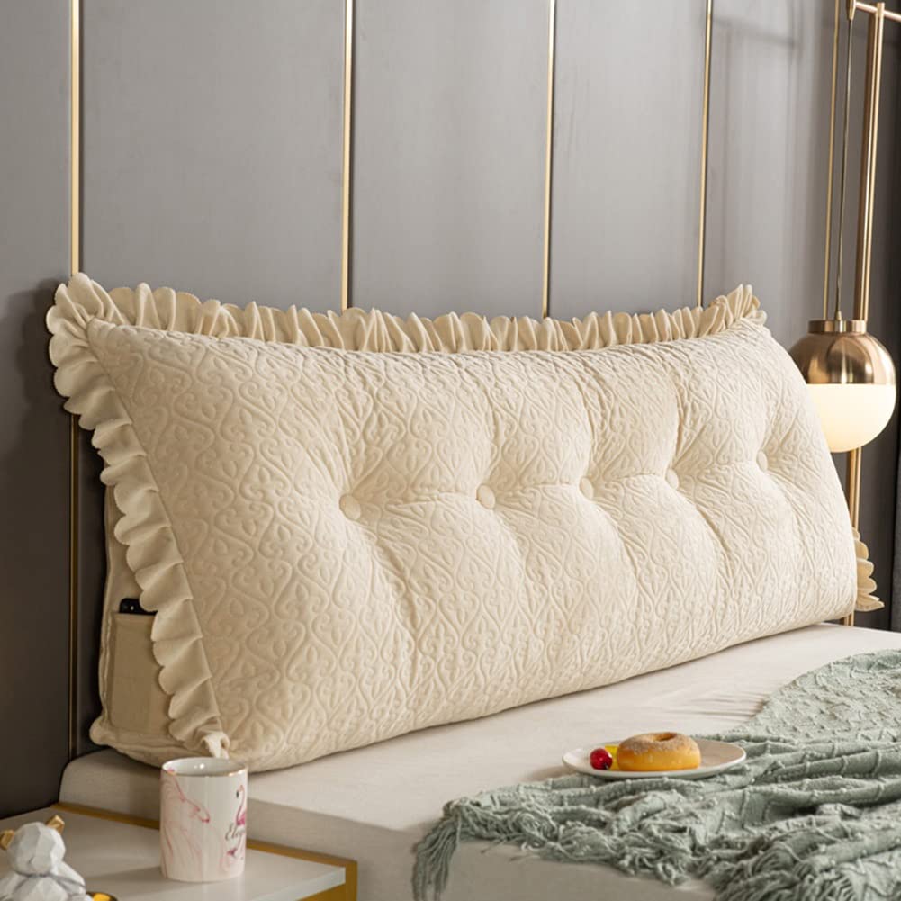 YUYDZY Soft Triangular Reading Pillow - Large Wedge Cushion for Day Beds & Bunk Beds with Removable Cover (Beige, 71in/180cm) - Perfect Backrest for Reading, Watching TV, and Relaxing in Bed