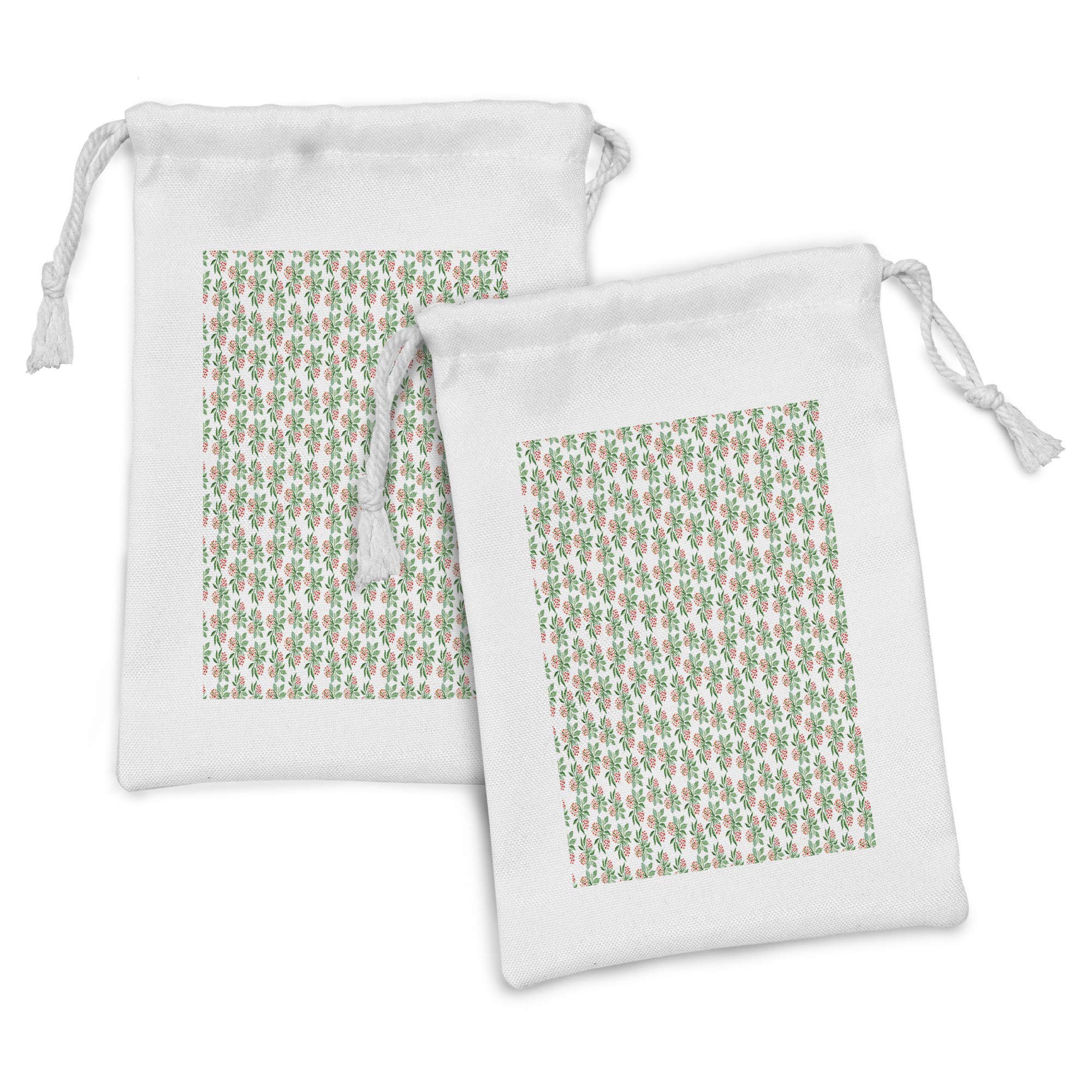 Ambesonne Floral Fabric Pouch Set of 2 - Berries and Leaves Spring Print Drawstring Bags (9