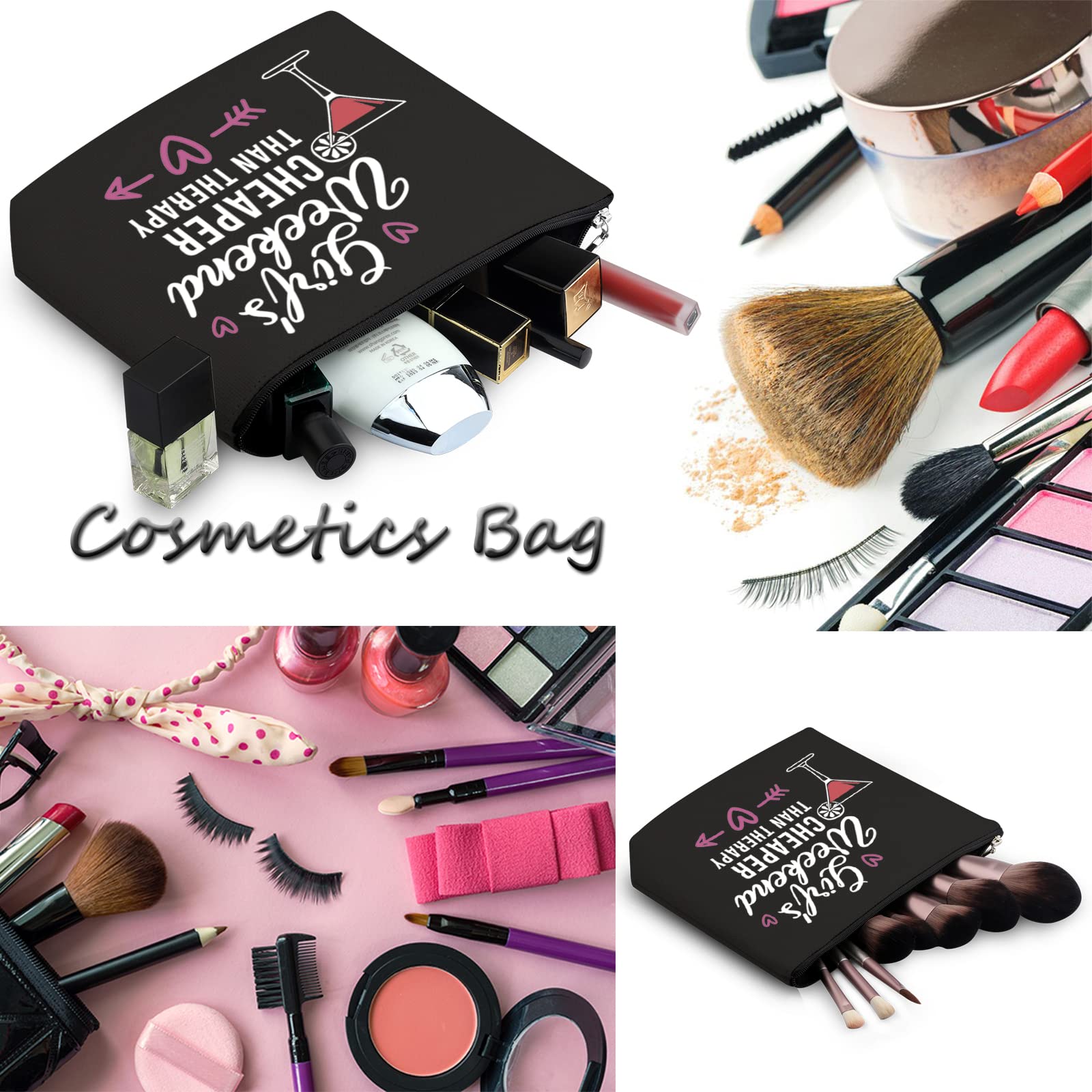 WCGXKO Premium Zipper Pouch Makeup Bag - Perfect Weekend Travel Organizer & Best Friend Gift for Girls - Durable Black Cosmetic Case for Travel, Gym, Work & Daily Essentials