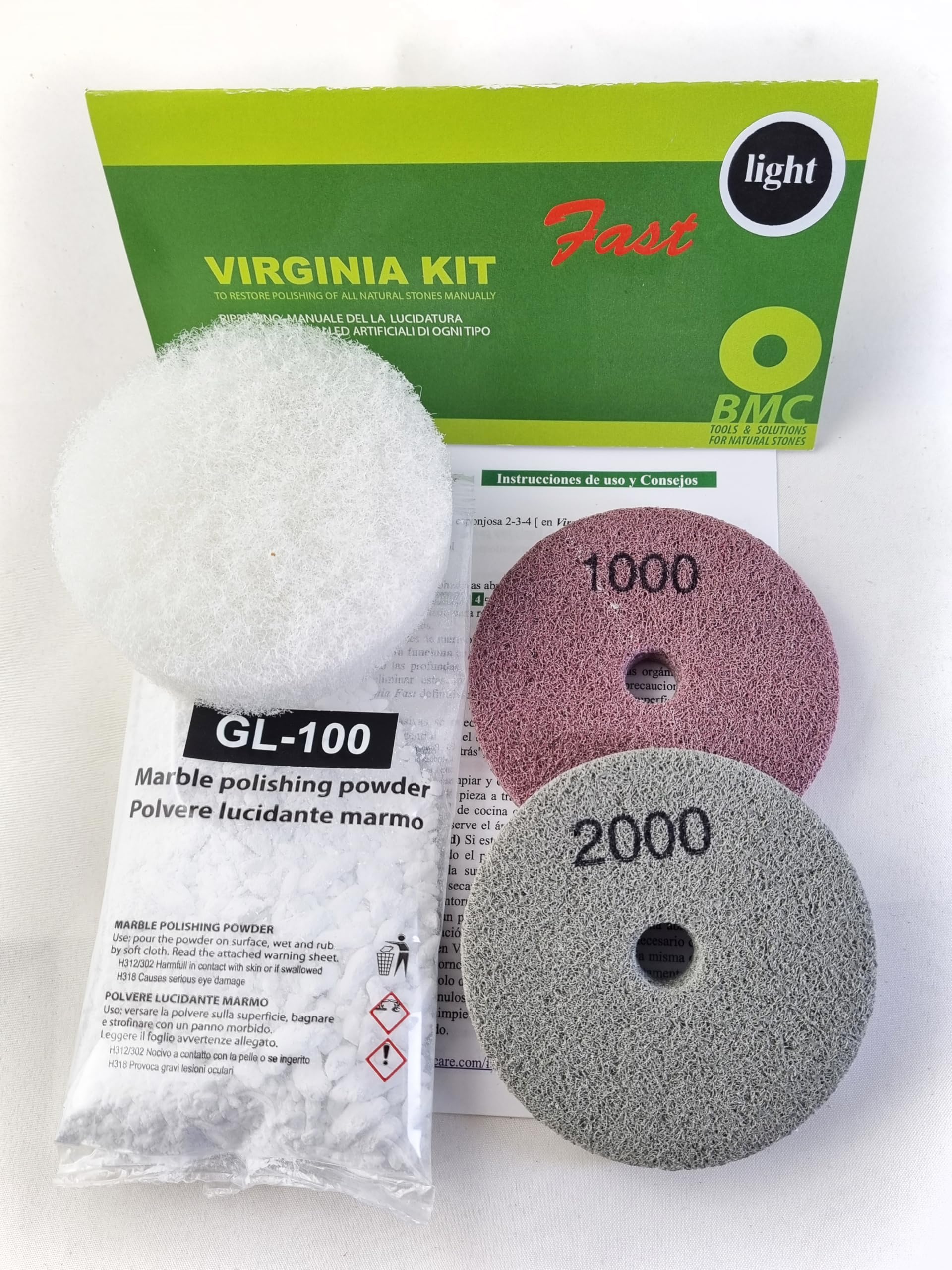 Virginia Fast L Kit - Quick Marble Restoration for Light Corrosion Stains | Repair & Polish Damaged Marble Surfaces | Perfect for Countertops, Floors & Architectural Features