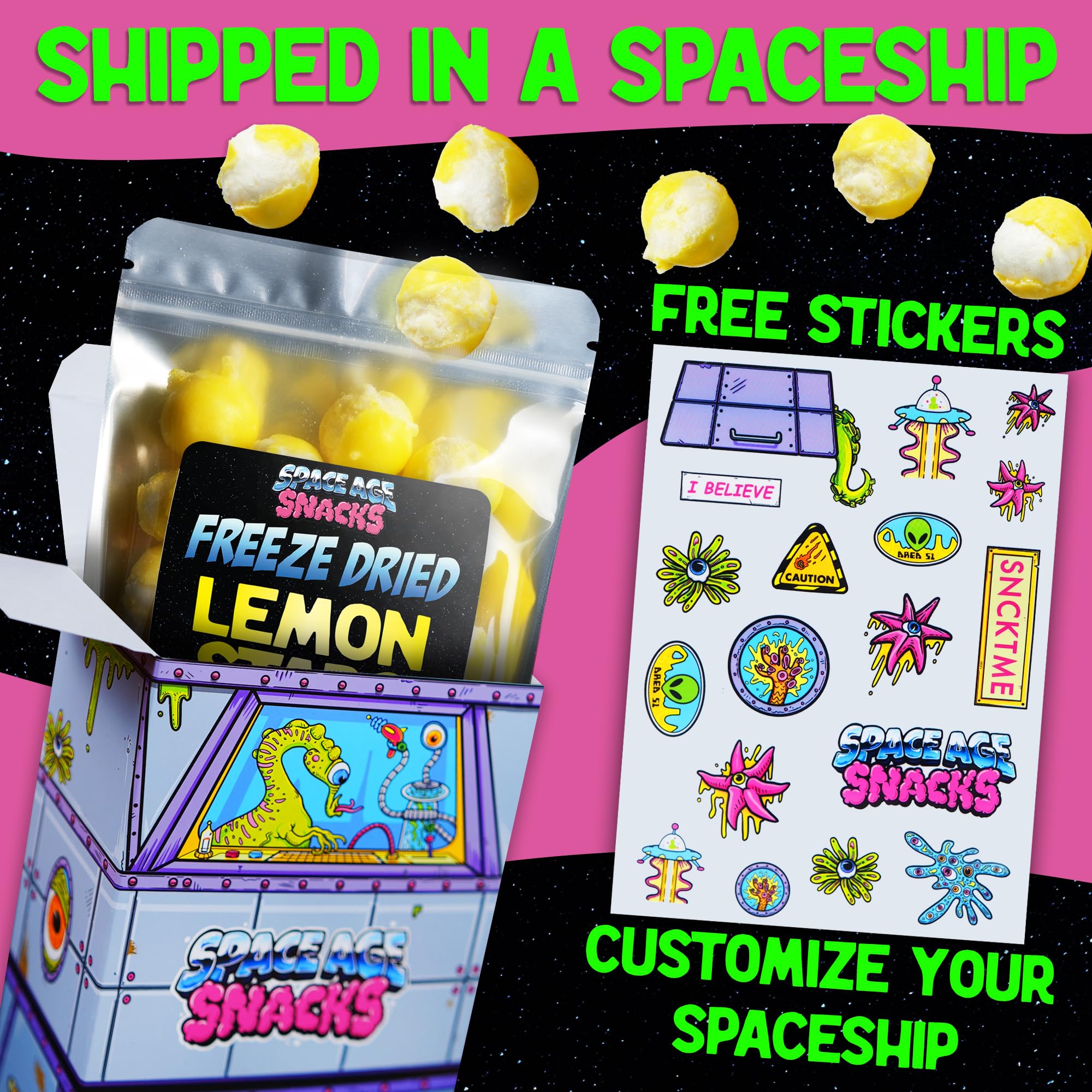 Premium Freeze Dried Lemon Stars Candy - 5oz Crunchy Space Age Snack for Kids & Adults - Perfect for Lunchboxes, Hiking, Camping & Emergency Food Storage - Individually Boxed for Freshness Protection