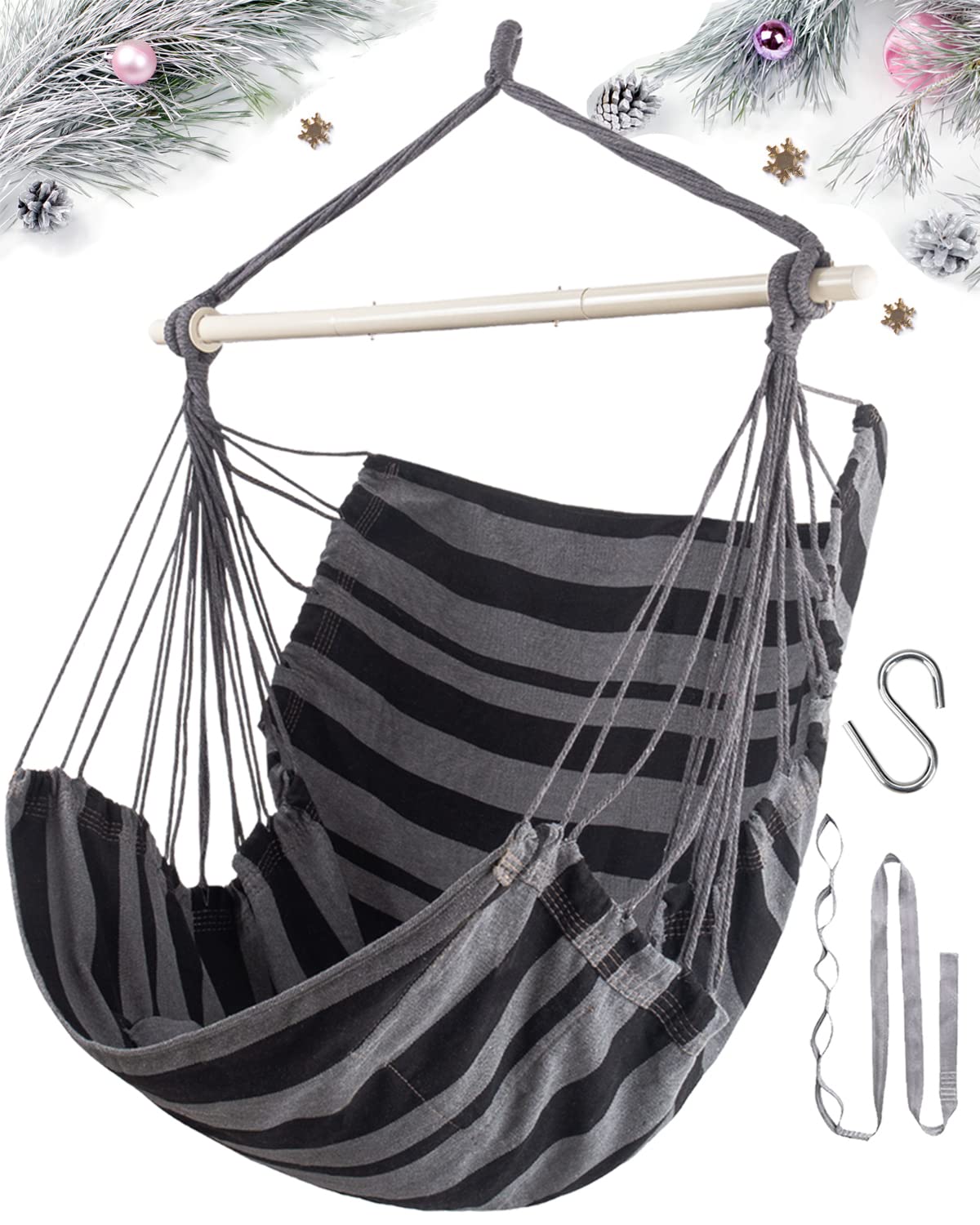 Lulladle Hammock Chair - Indoor/Outdoor Hanging Rope Swing for Bedroom, Patio & Garden - 500 lbs Weight Capacity - Perfect for Relaxing, Reading & Lounging