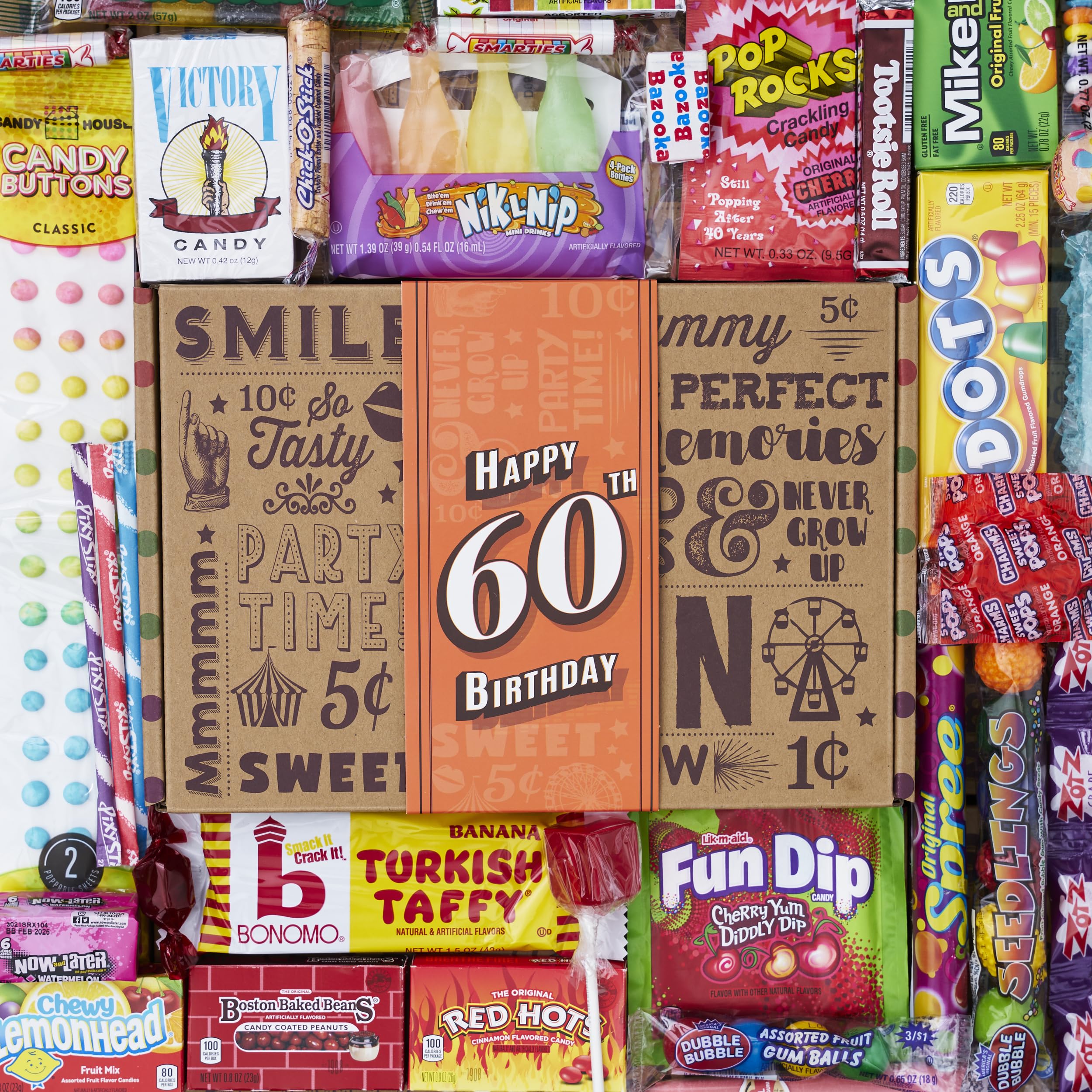 Vintage Candy Co. 60th Birthday Retro Candy Gift Basket - 1965 Themed Party Assortment - Nostalgic Sweets & Snacks Care Package for 60th Birthday Celebrations | Perfect Gift for Men & Women Turning 60 | Great for Milestone Parties, Retirement Gifts & Sentimental Surprises