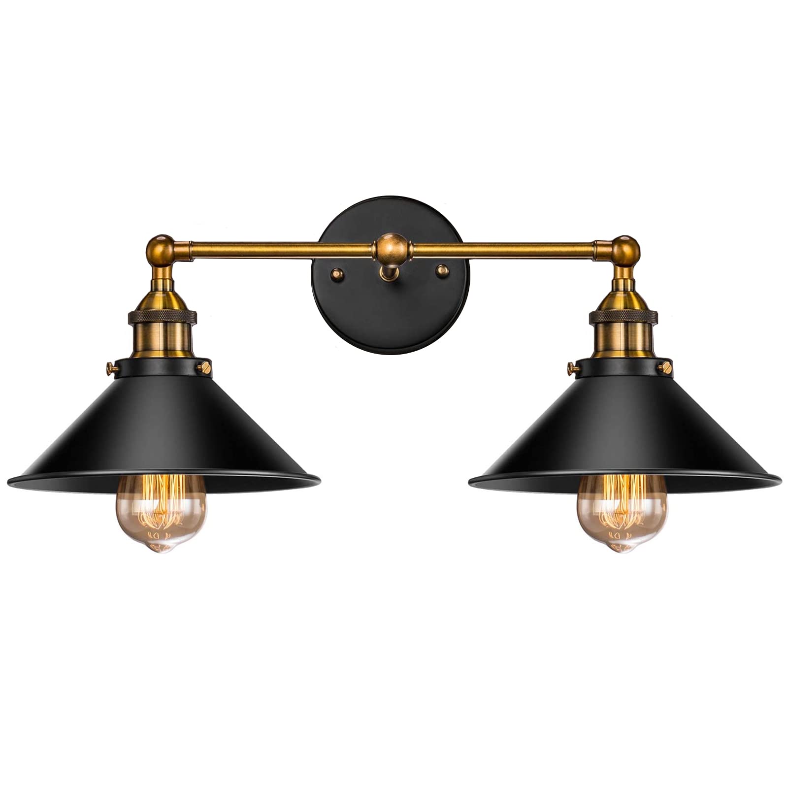 2-Light Black Farmhouse Bathroom Vanity Light Fixture - Industrial Wall Sconce with Gold Accents for Mirror Lighting | Perfect for Bathroom, Kitchen Cabinet & Dressing Room Décor
