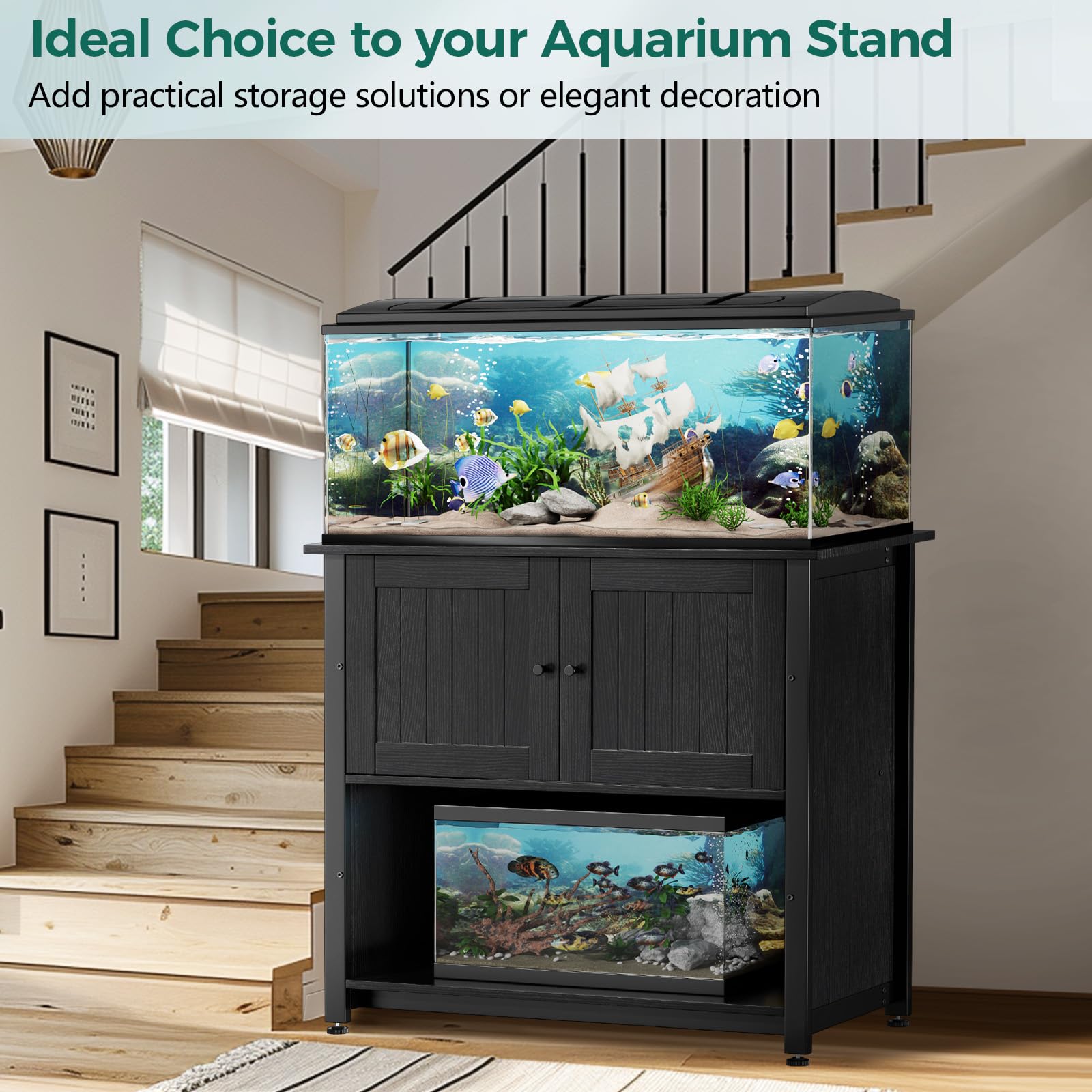 Tatub 40-50 Gallon Fish Tank Stand with Storage Cabinet | Heavy Duty Metal Aquarium Stand for Reptile Tanks & Turtle Terrariums | Supports 1000LBS | Holds 2 Aquariums | Perfect for Home, Office & Pet Store Displays