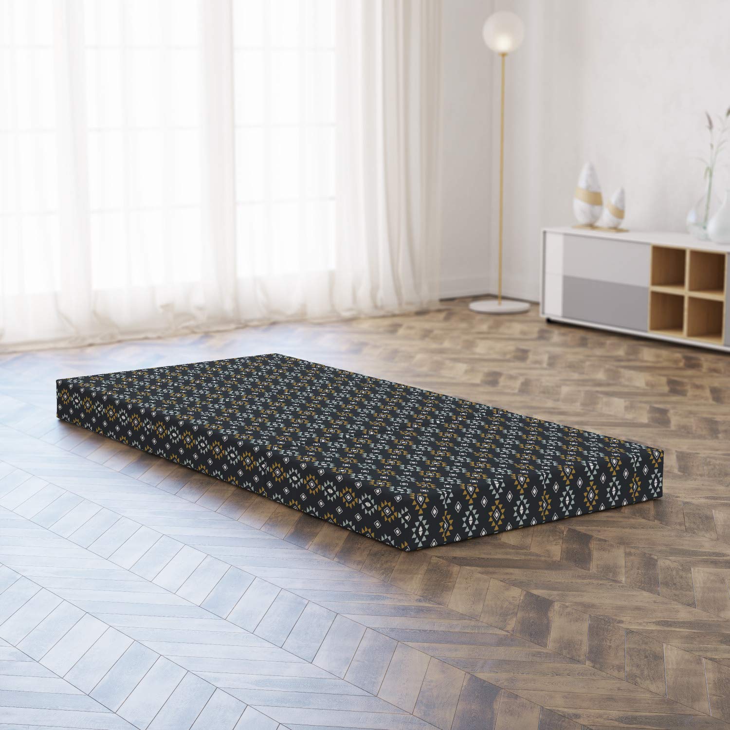 Ambesonne Geometric Foldable Mattress - Tribal Rhombus and Triangle Design, 74.8